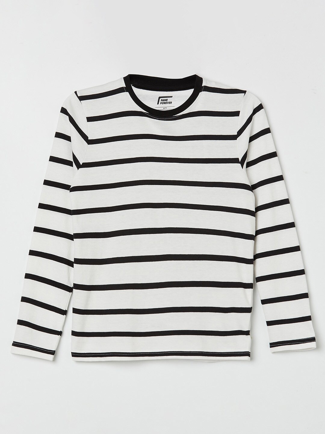 

Fame Forever by Lifestyle Boys White & Black Striped Pure Cotton T-shirt