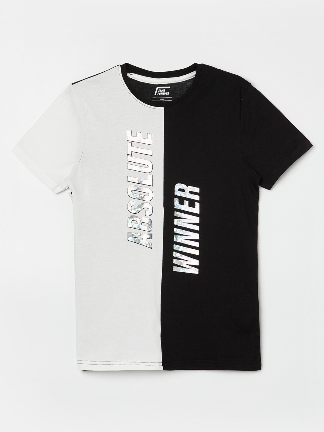 

Fame Forever by Lifestyle Boys Black & White Colourblocked Pure Cotton T-shirt