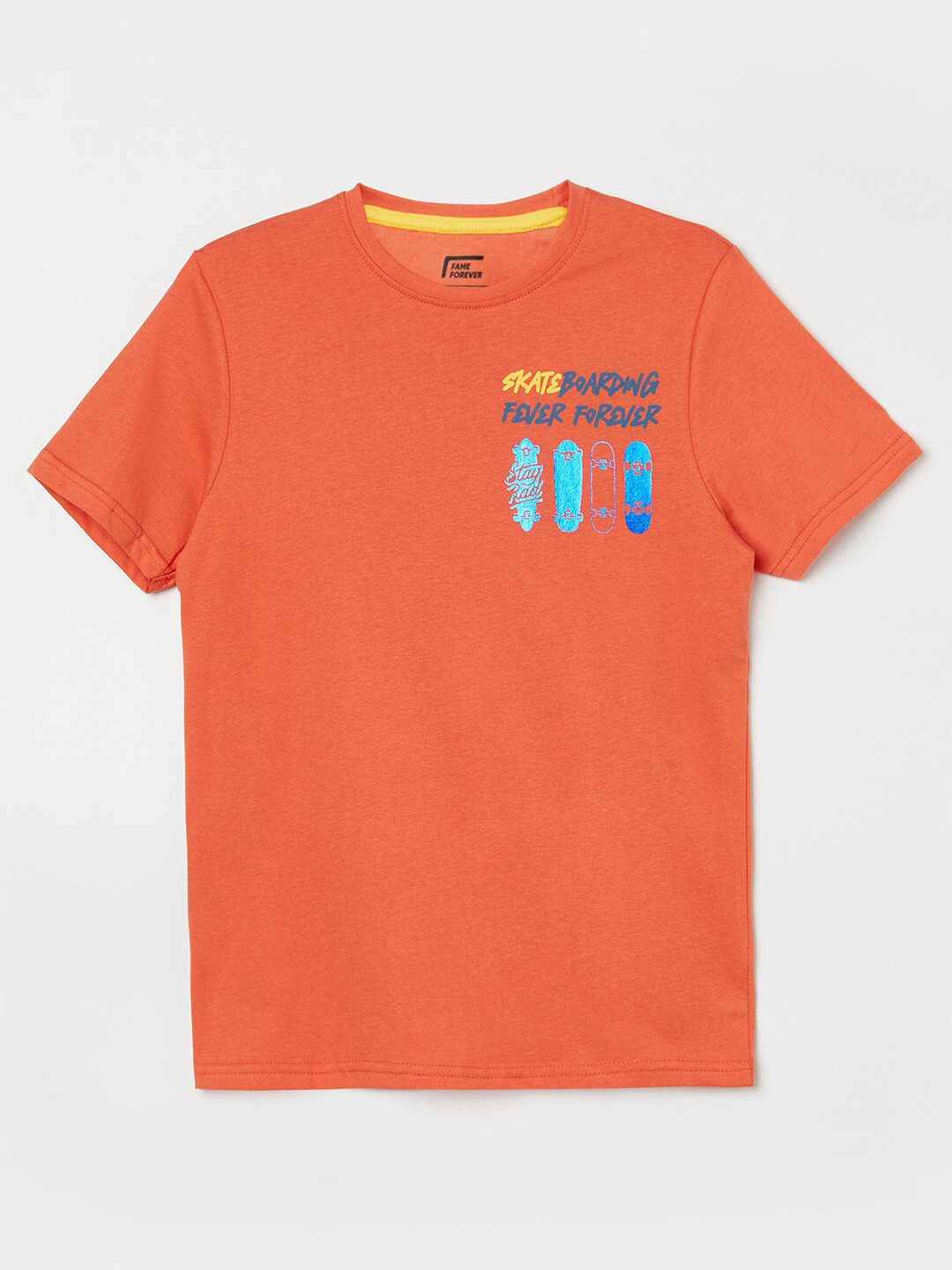 

Fame Forever by Lifestyle Boys Orange Printed Pure Cotton T-shirt