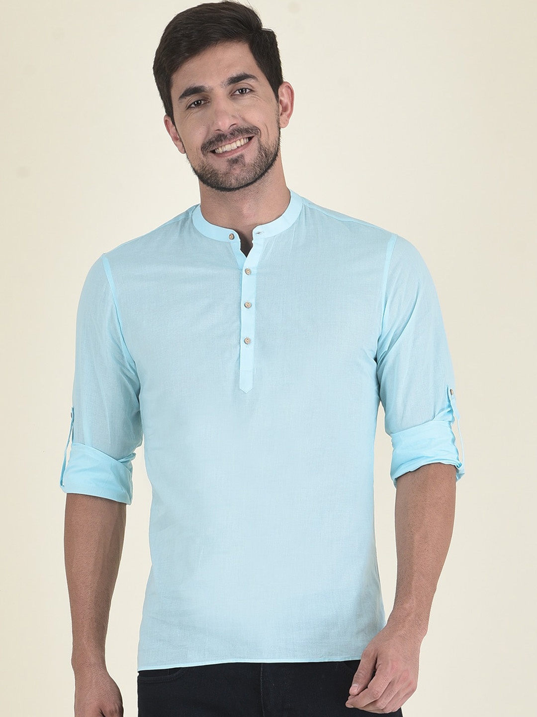 

DEYANN Men Blue Solid Pure Cotton Kurta