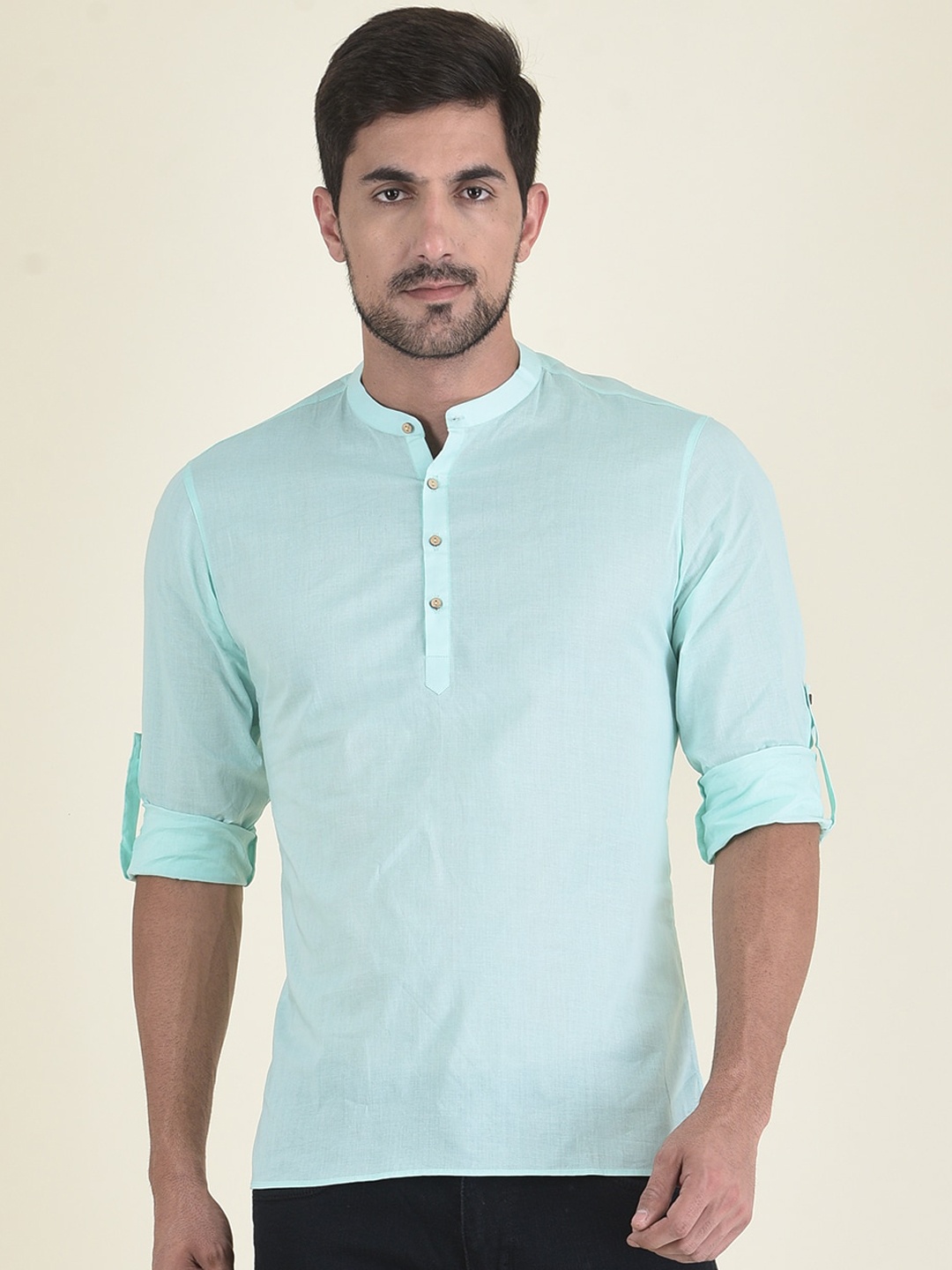 

DEYANN Men Sea Green Solid Short Kurta