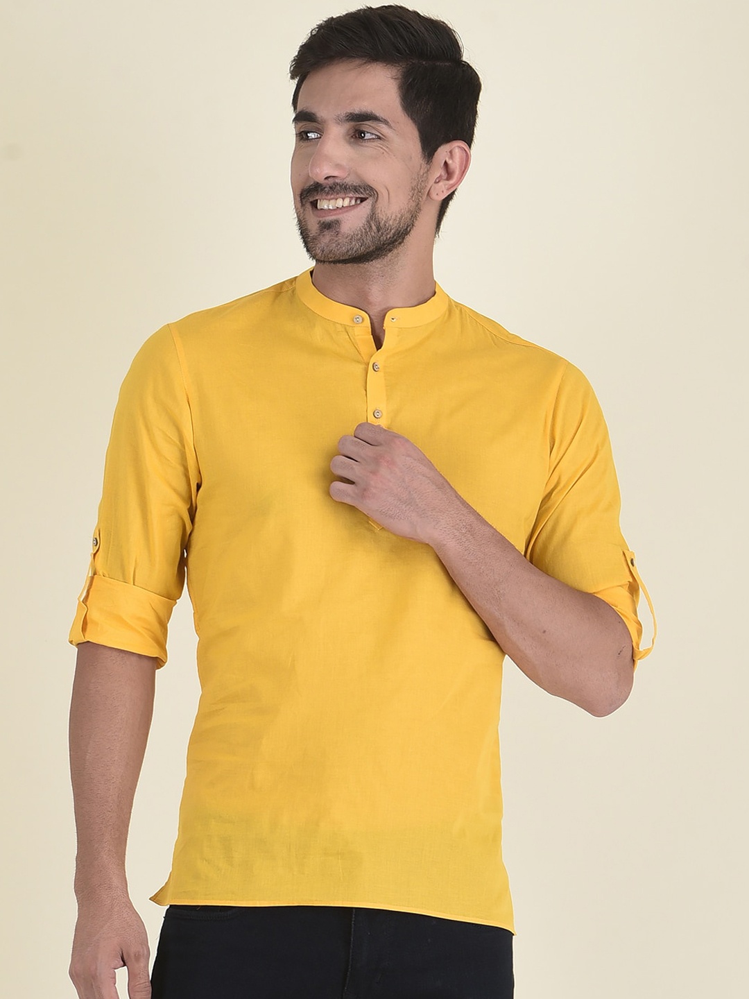 

DEYANN Men Yellow Short Kurta