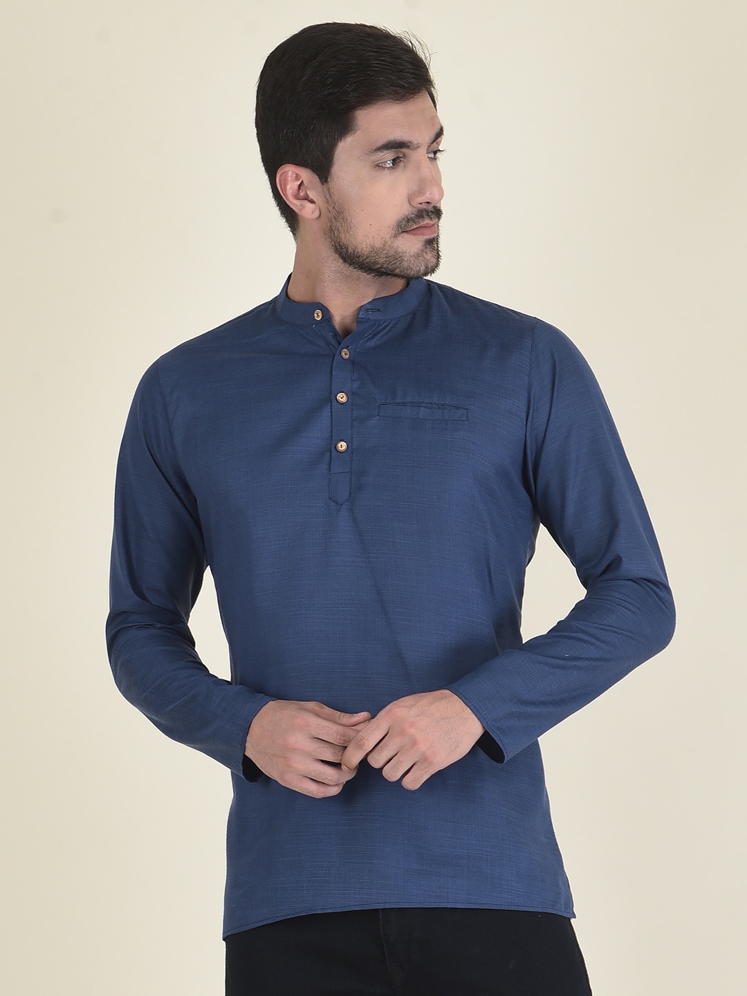 

DEYANN Men Navy Blue Short Kurta