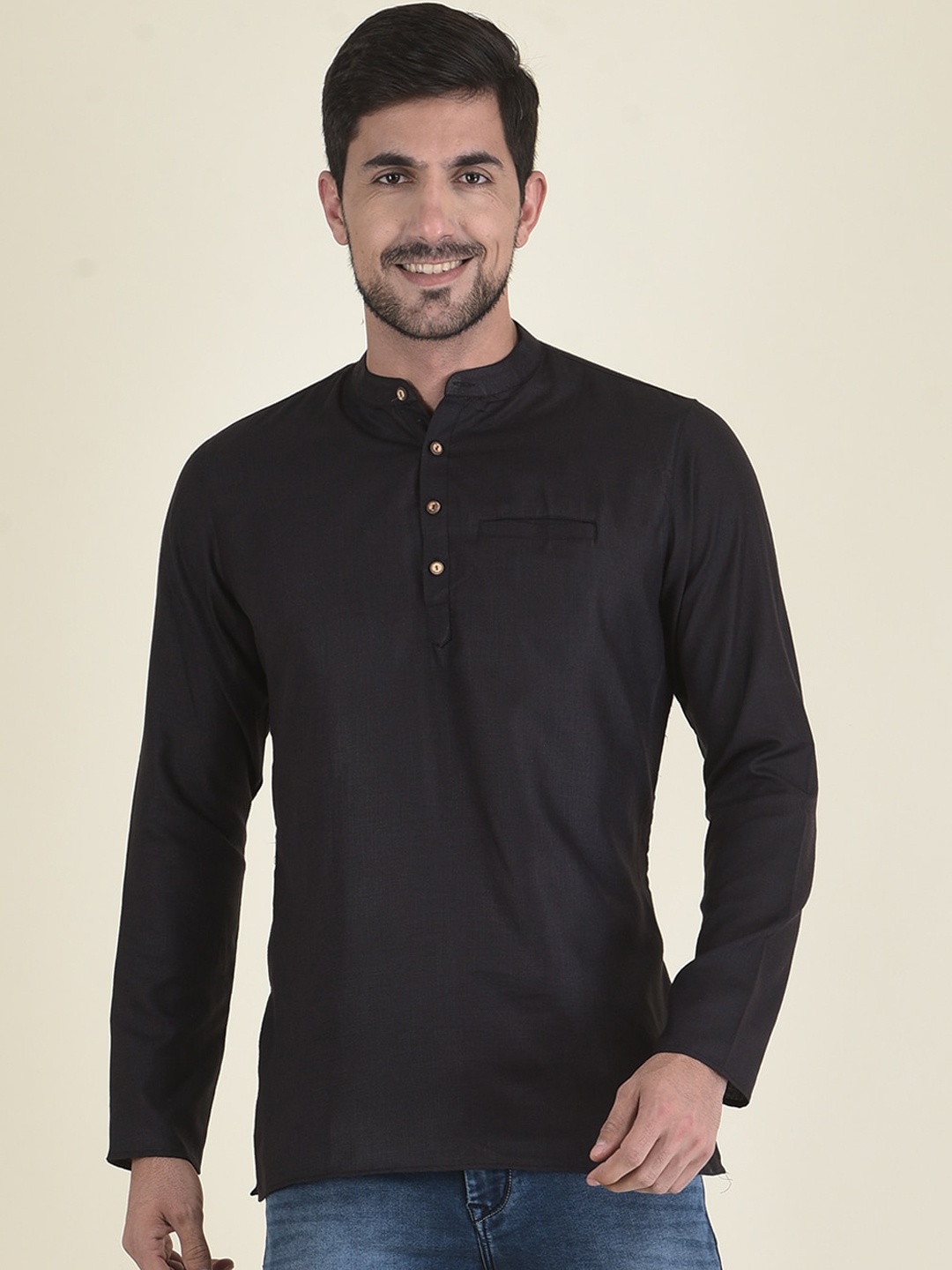 

DEYANN Men Black Solid Cotton Silk Kurta