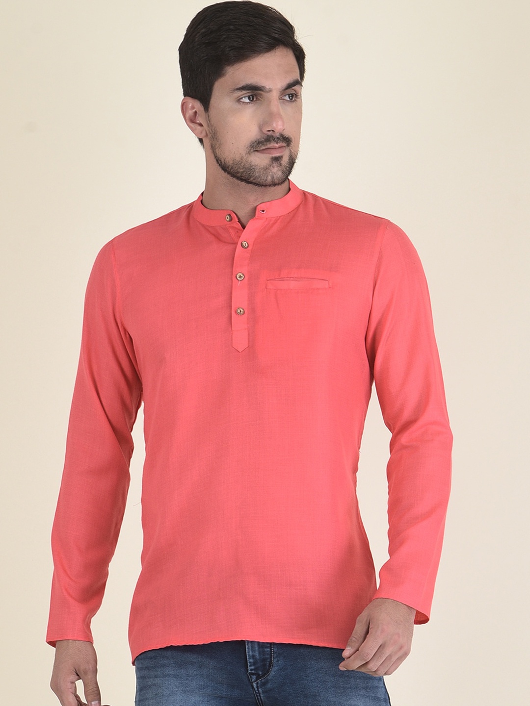 

DEYANN Men Pink Kurta