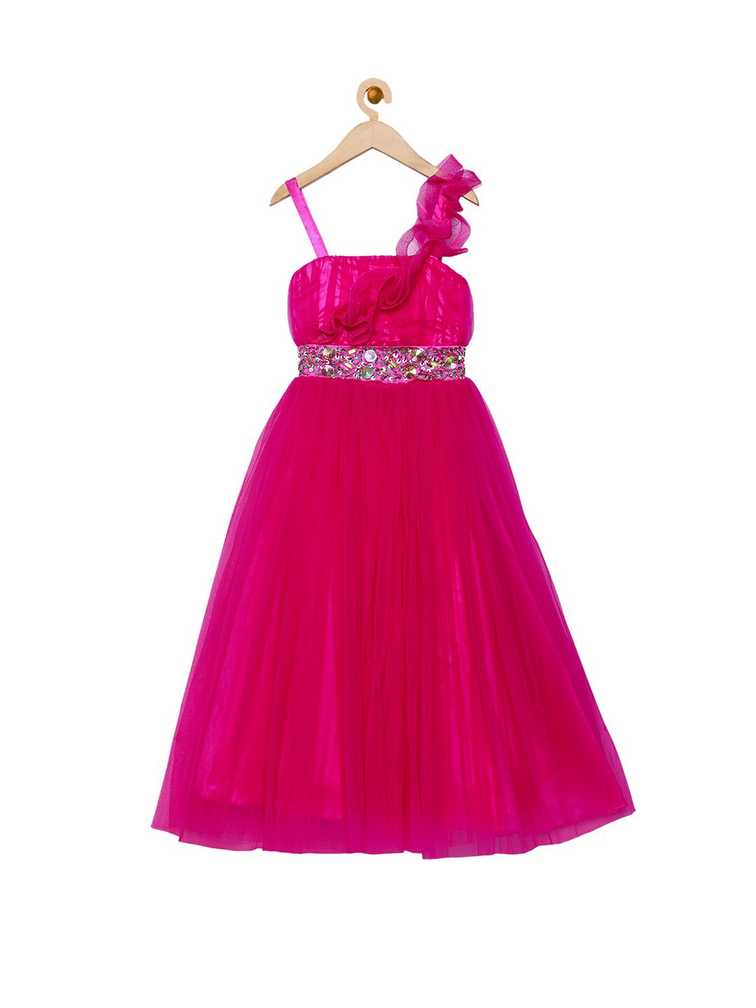 

Actuel Girls Pink Solid Embellished Net Maxi Dress