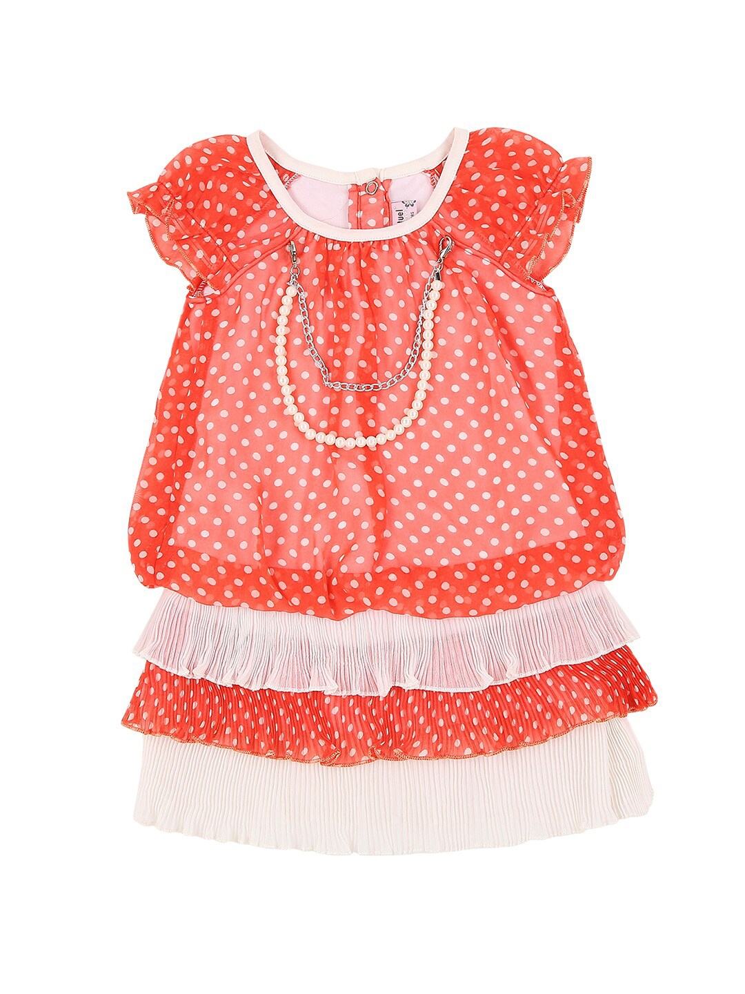 

Actuel Coral & White Layered Crepe A-Line Midi Dress