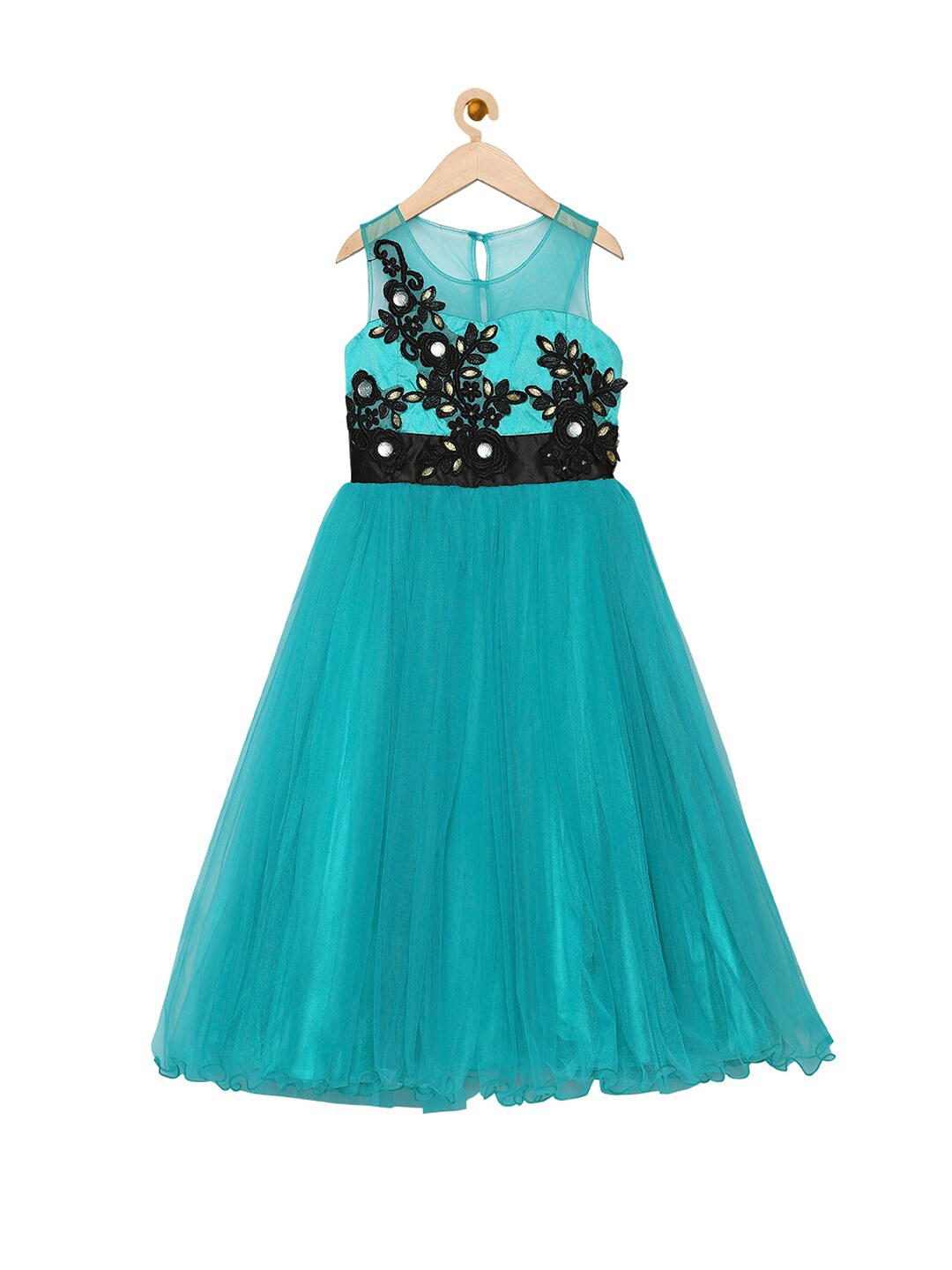 

Actuel Girls Green & Black Floral Net Gown Dress