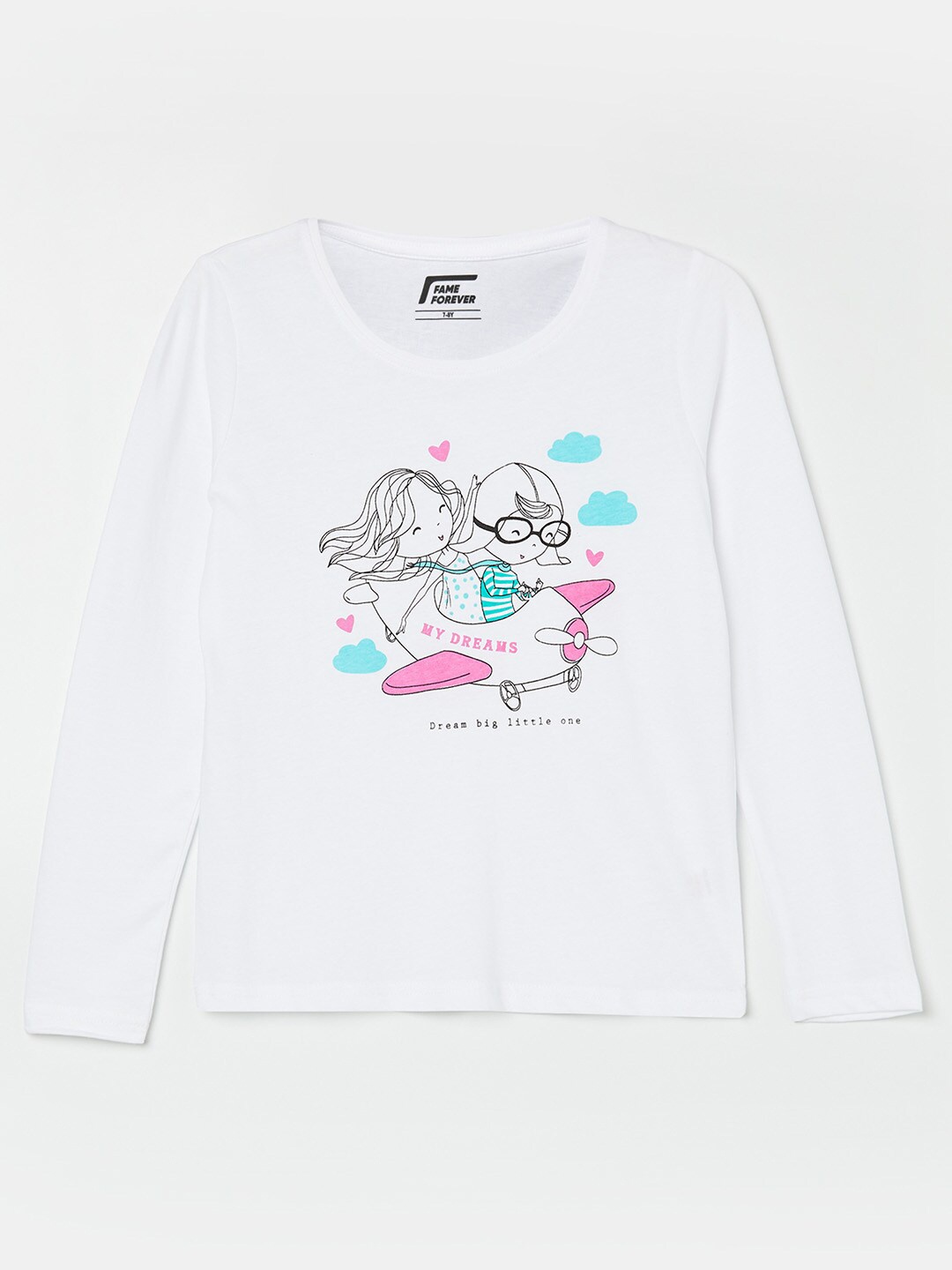 

Fame Forever by Lifestyle Girls White & Pink Printed Pure Cotton T-shirt