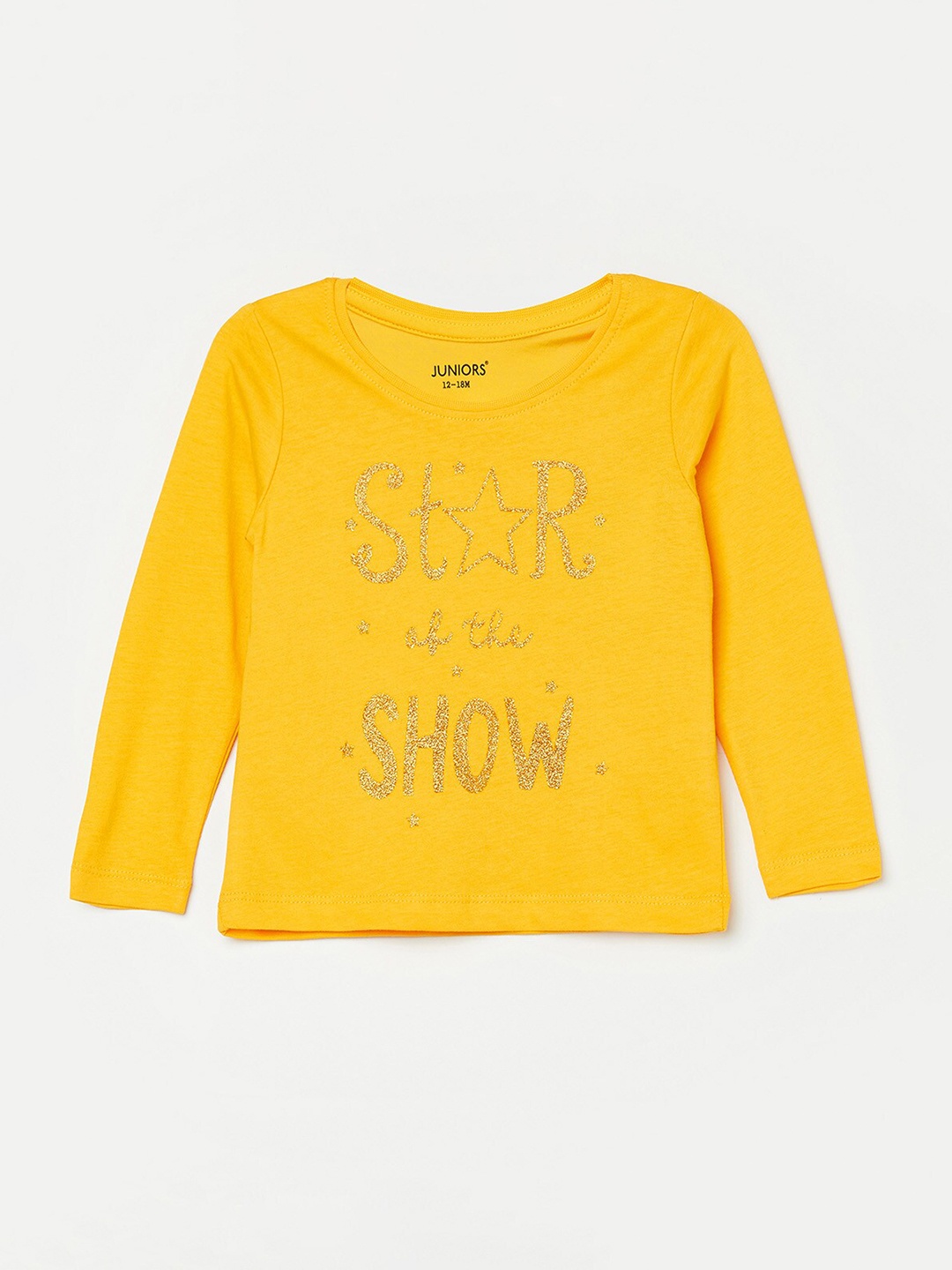 

Juniors by Lifestyle Girls Yellow Printed Pure Cotton T-shirt