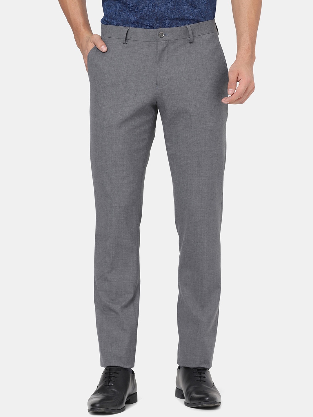 

Blackberrys Men Grey Slim Fit Low-Rise Trousers