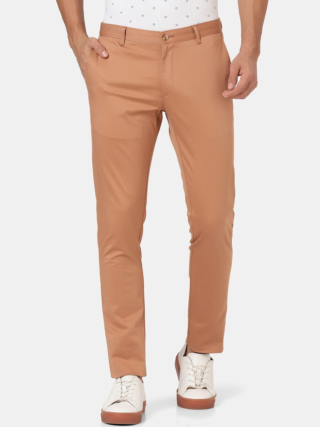 

Blackberrys Men Peach-Coloured Slim Fit Low-Rise Chinos Trousers