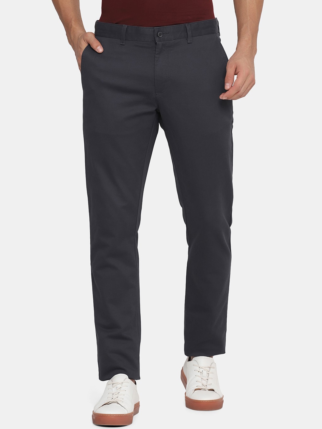 

Blackberrys Men Grey Slim Fit Low-Rise Trousers