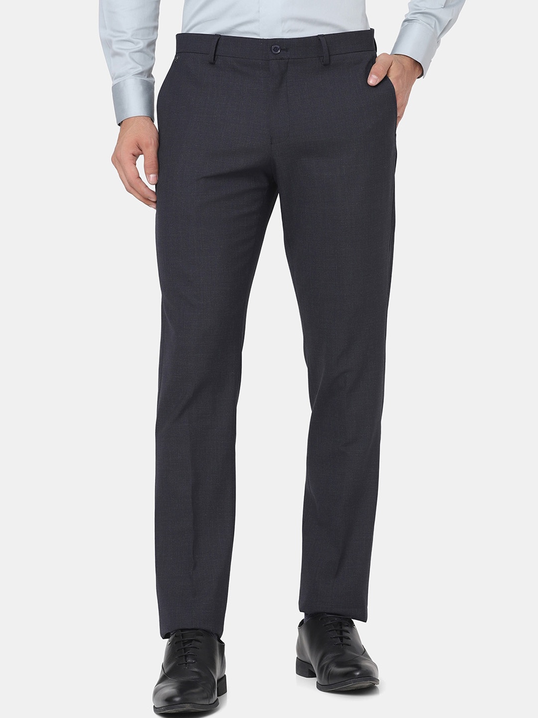 

Blackberrys Men Navy Blue Slim Fit Low-Rise Trousers