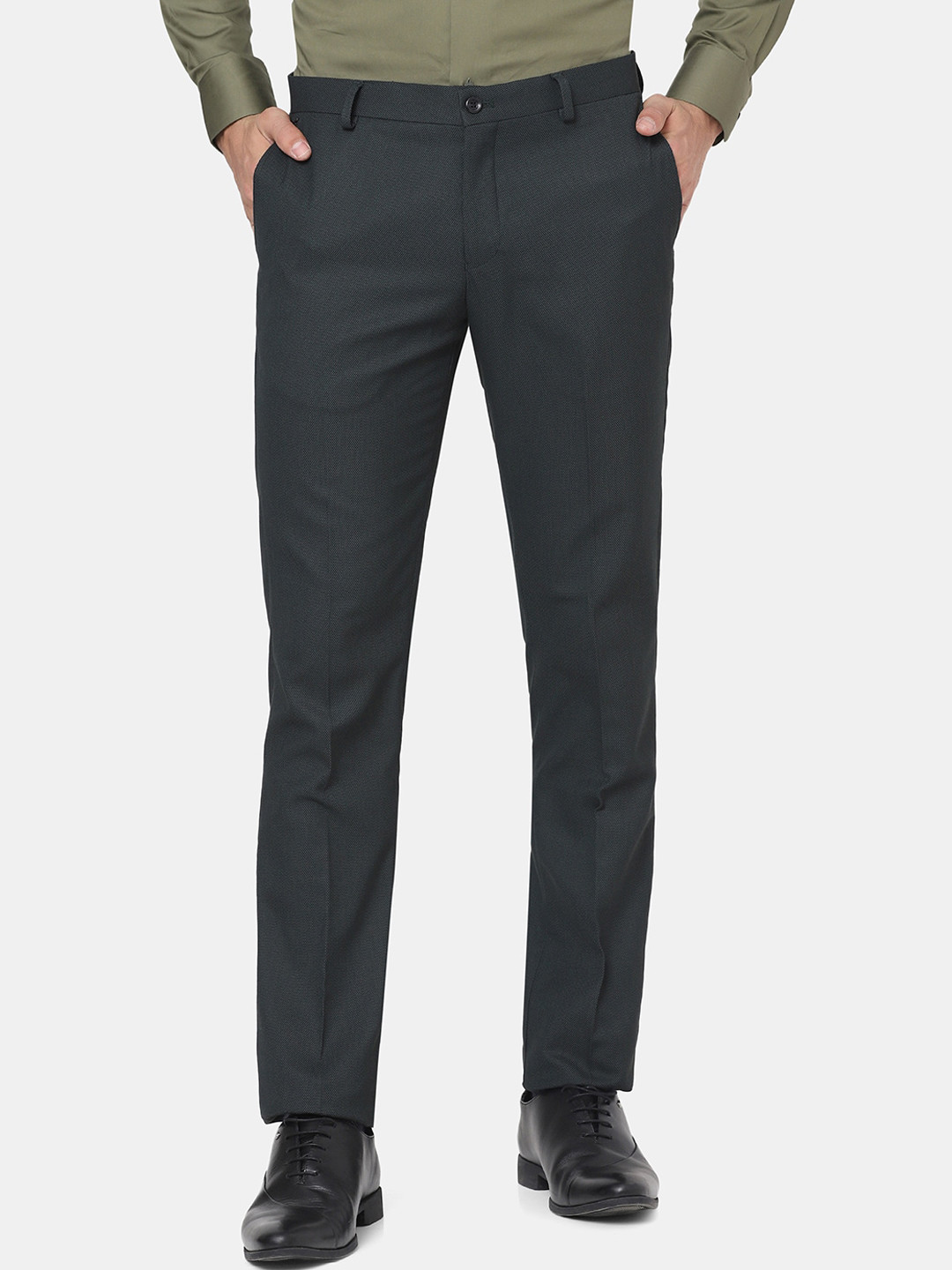 

Blackberrys Men Green Slim Fit Low-Rise Trousers