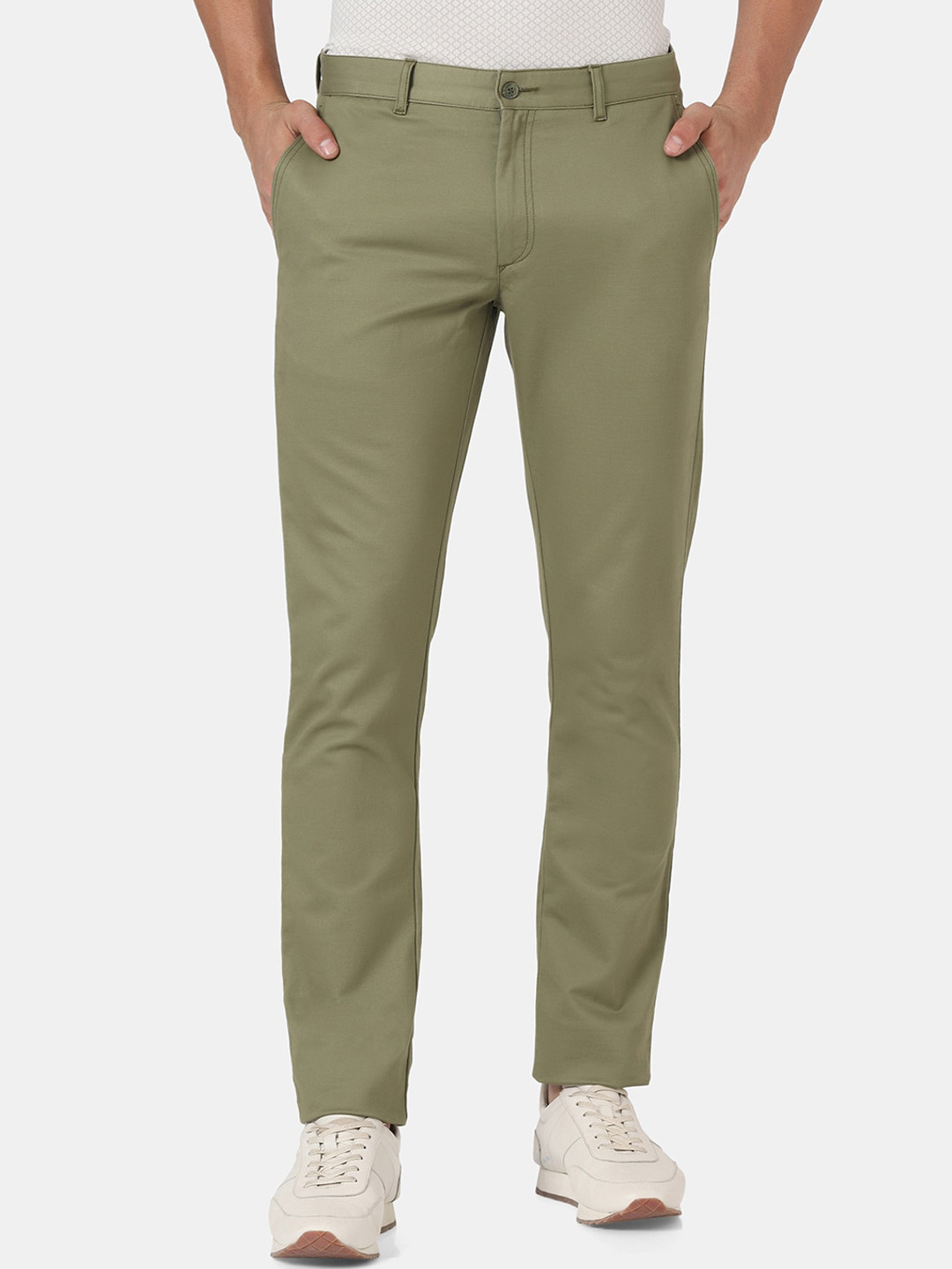 

Blackberrys Men Green Slim Fit Low-Rise Trousers