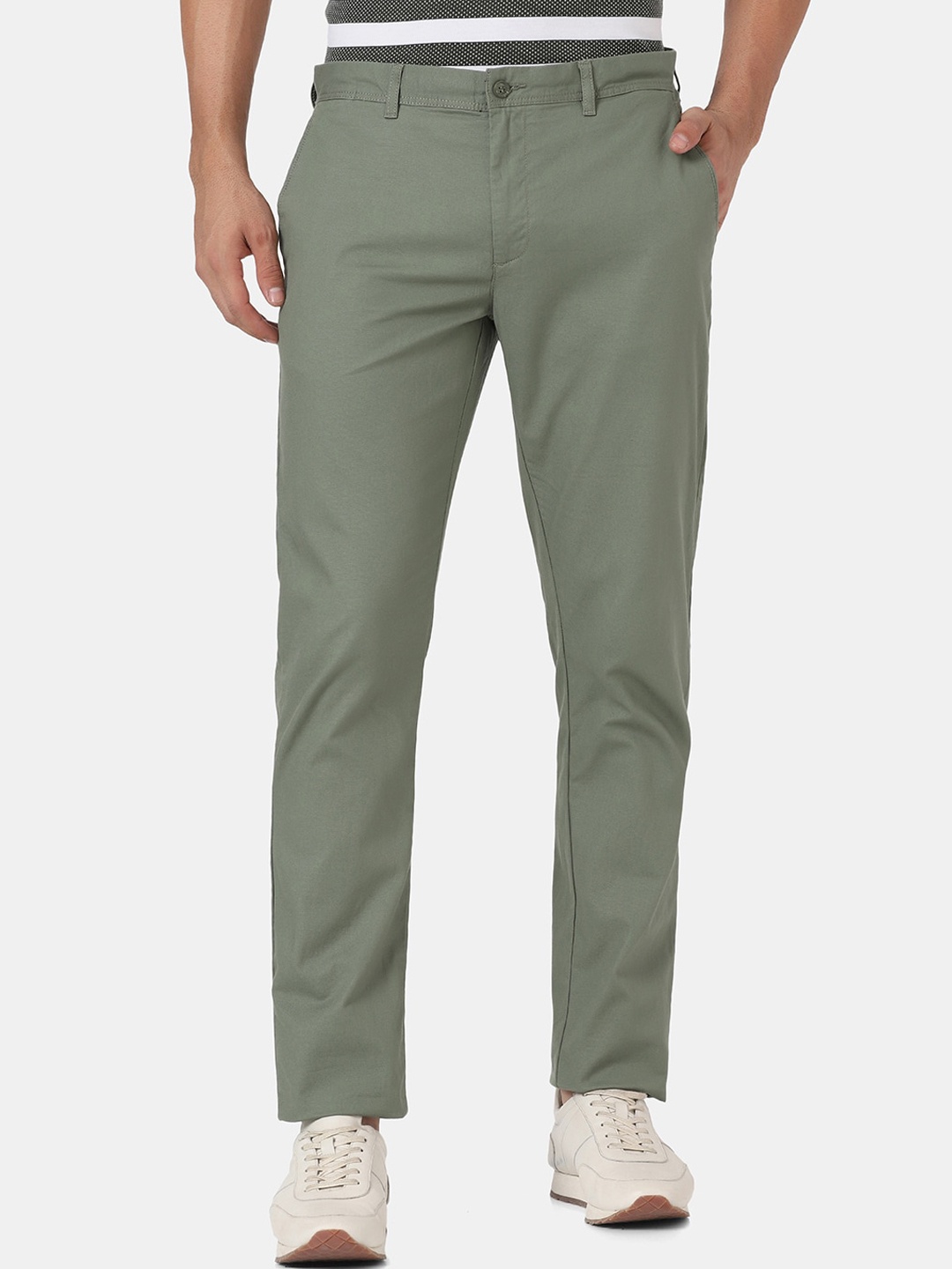 

Blackberrys Men Green Slim Fit Low-Rise Trousers