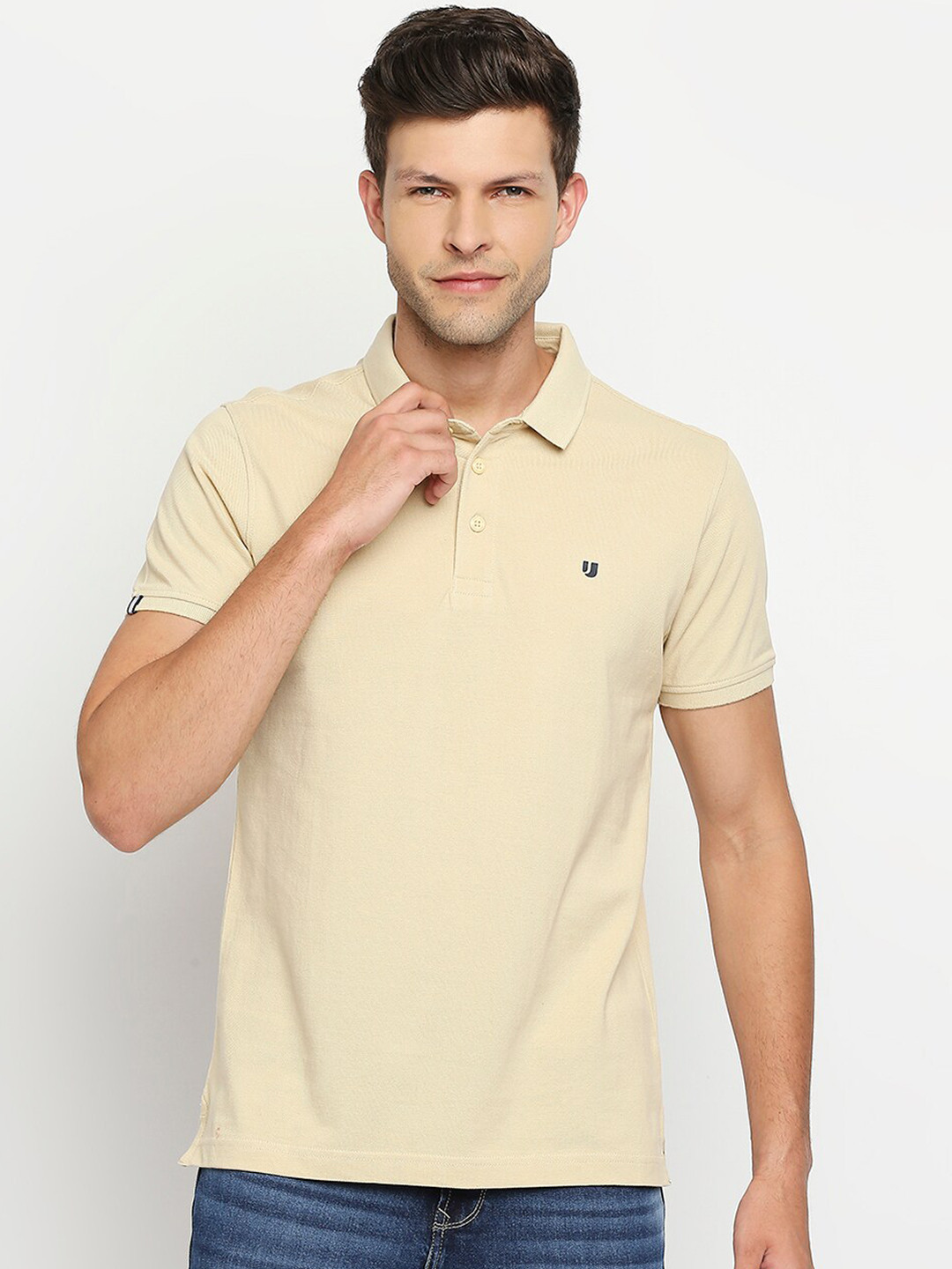 

Underjeans by Spykar Men Cotton Polo Tshirt, Beige