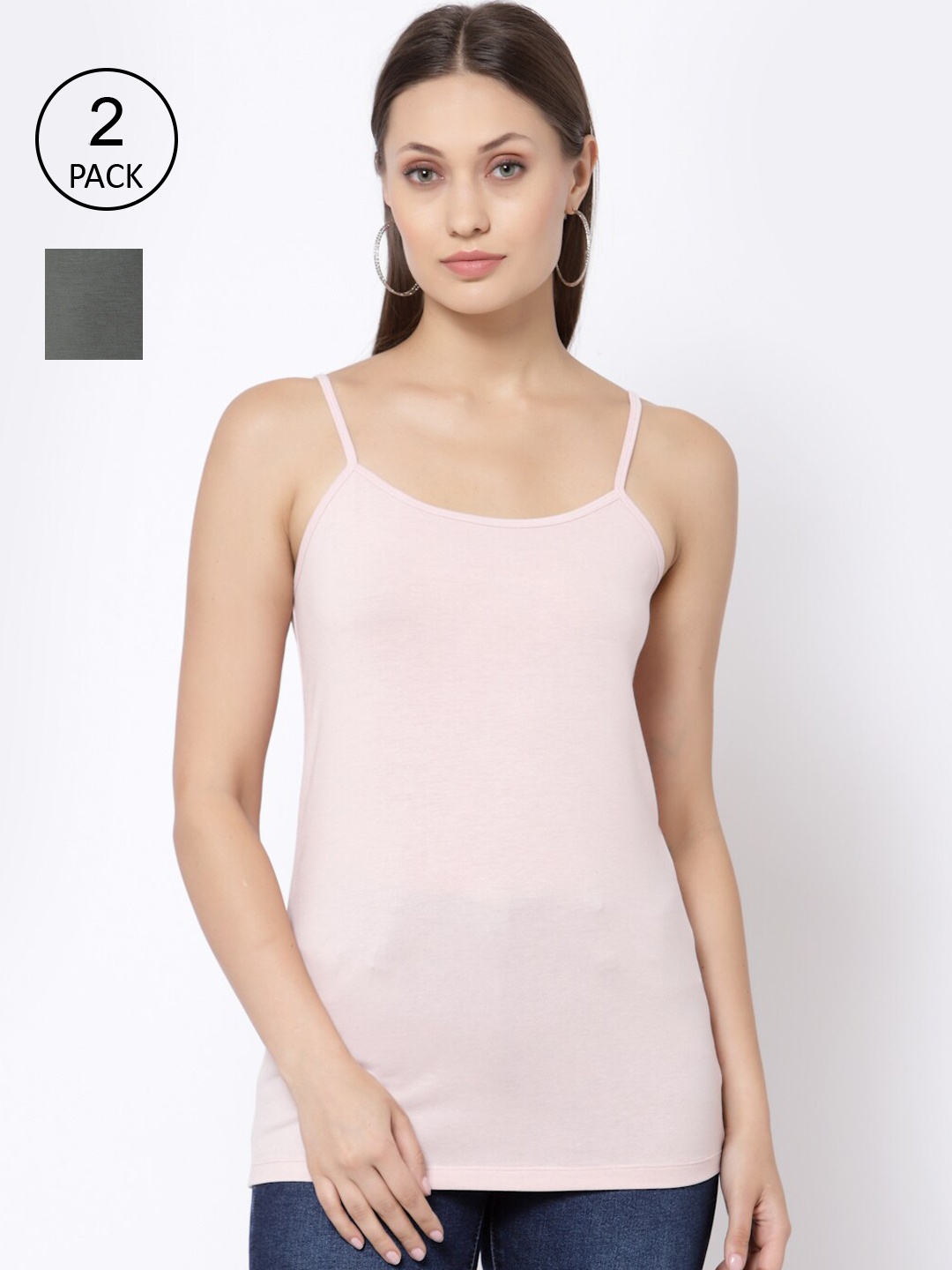 

YOONOY Women Pack of 2 Pink & Olive Solid Camisoles