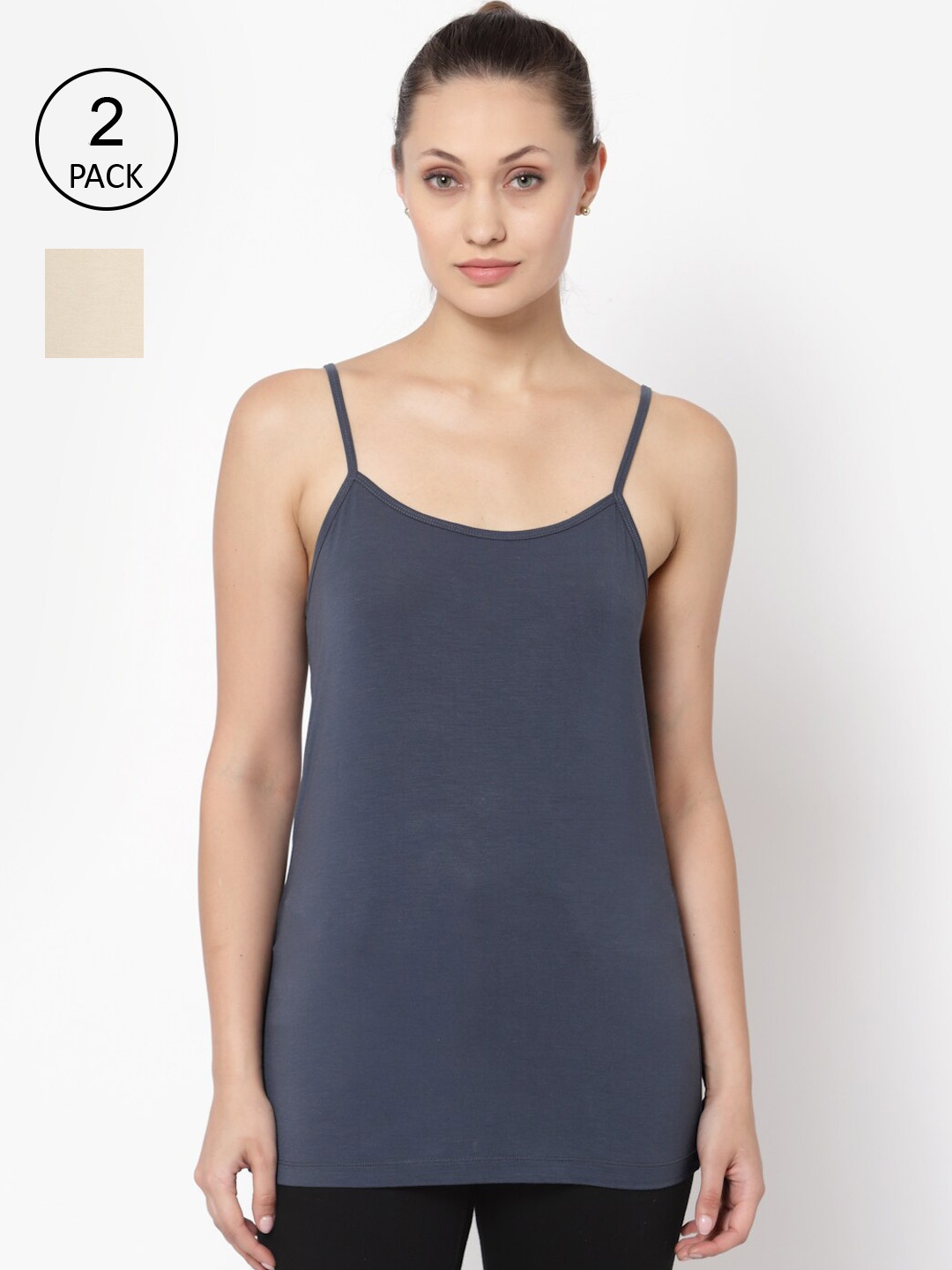 

YOONOY Women Pack Of 2 Beige & Charcoal Cotton Stretchable Camisoles