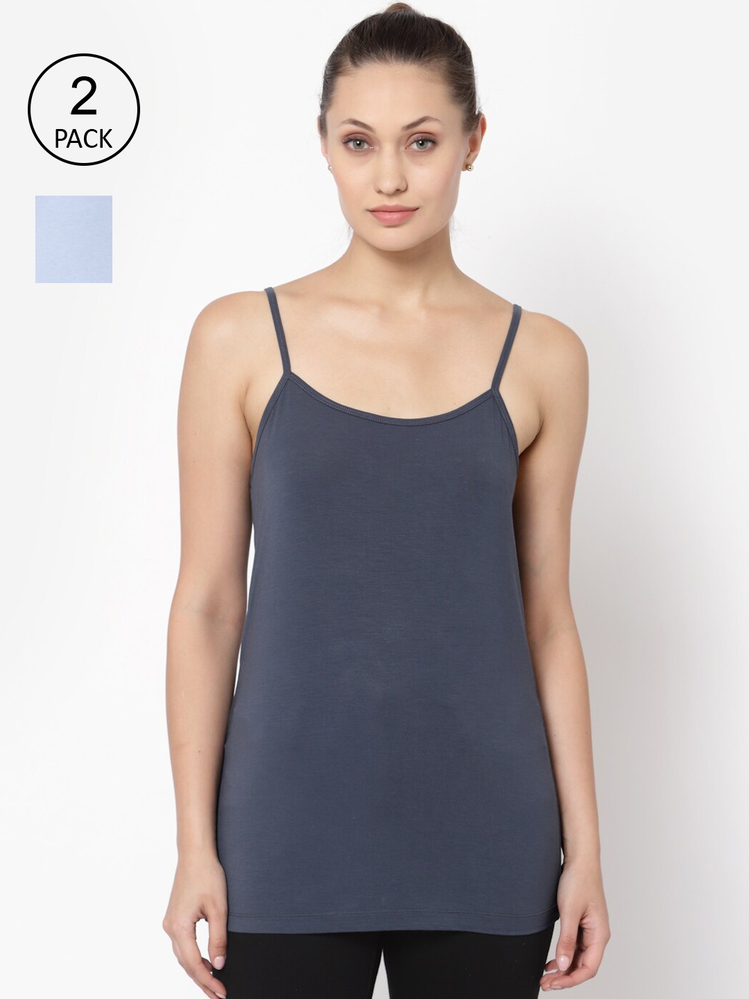 

YOONOY Women Charcoal & Blue Set of 2 Solid Camisoles