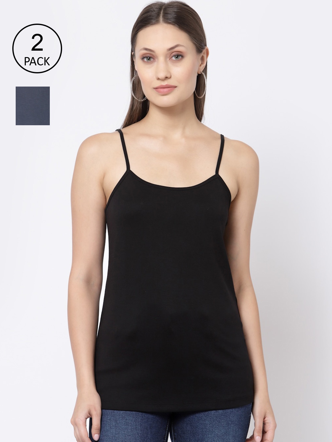 

YOONOY Women Black & Grey Pack Of 2 Solid Camisoles