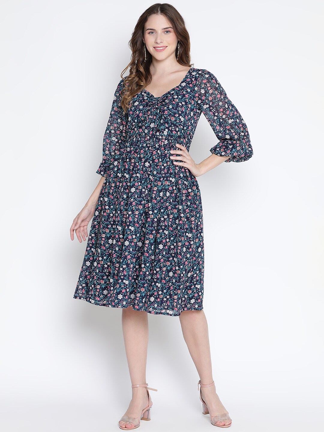 

DRAAX Fashions Blue Floral Chiffon Dress