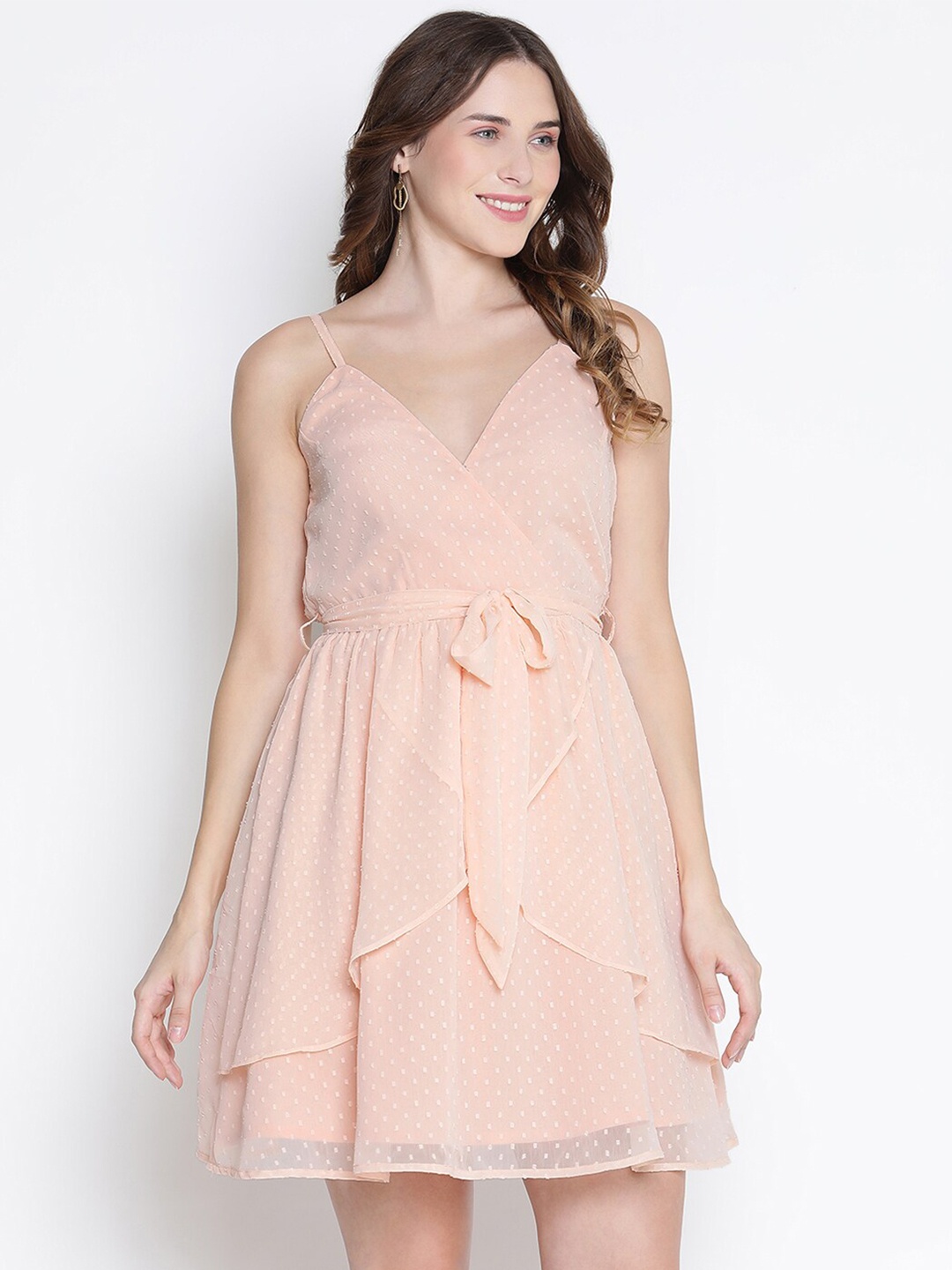 

DRAAX Fashions Women Peach-Coloured Cropped Wrap Style Asymmetrical Dress