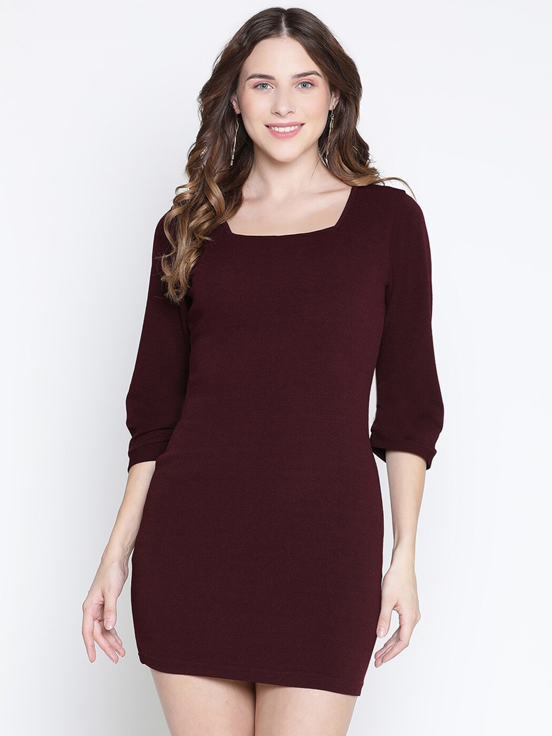 

DRAAX Fashions Maroon Chiffon Bodycon Mini Dress