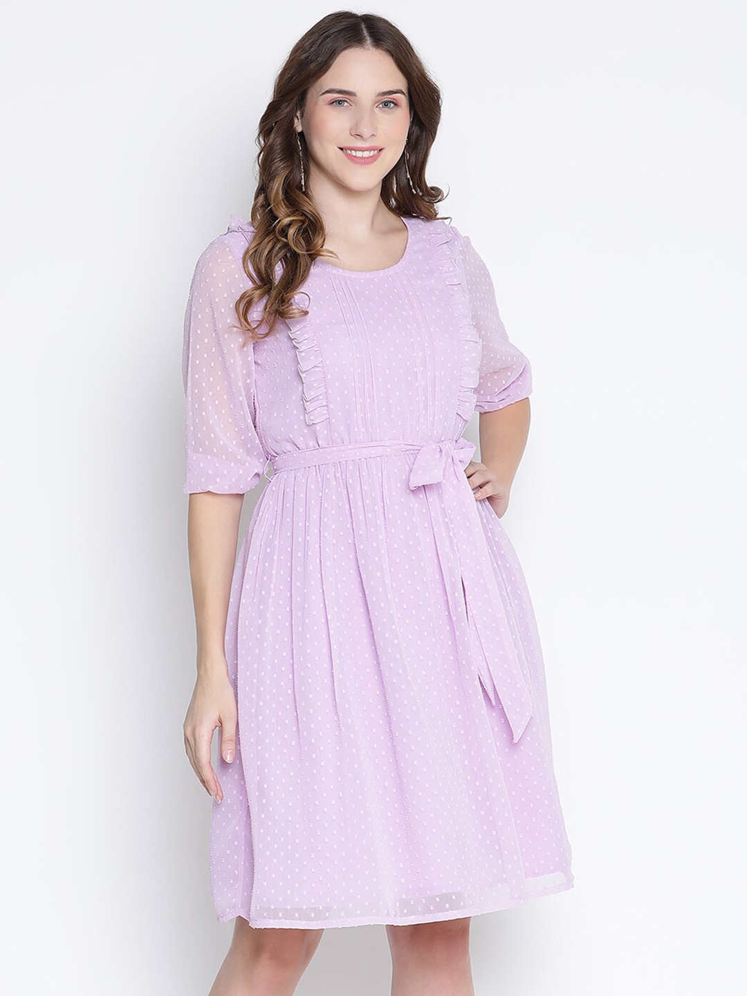 

DRAAX Fashions Lavender Satin Fit and Flare Dress