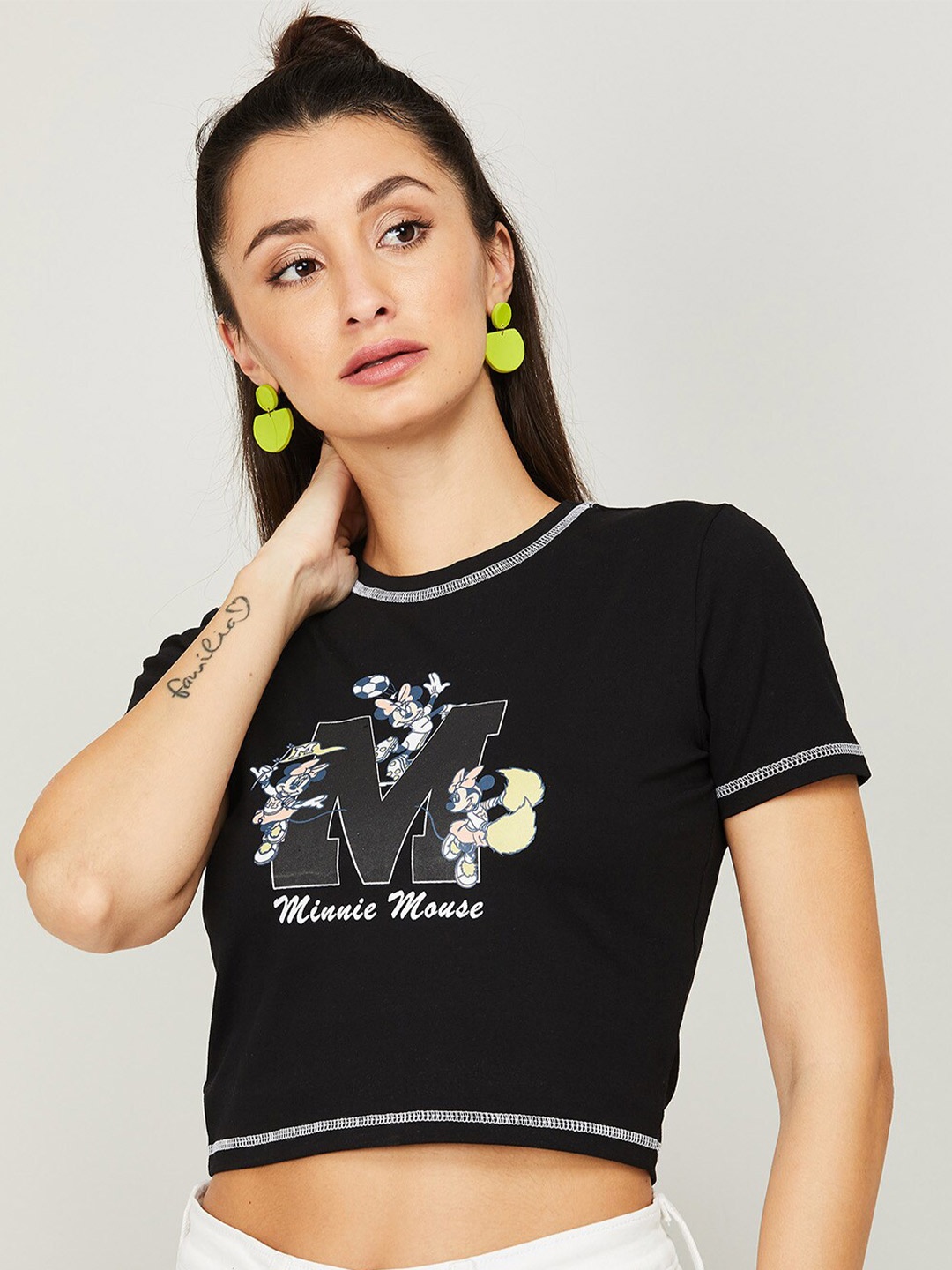 

Ginger by Lifestyle Women Black Printed Pure Cotton T-shirt