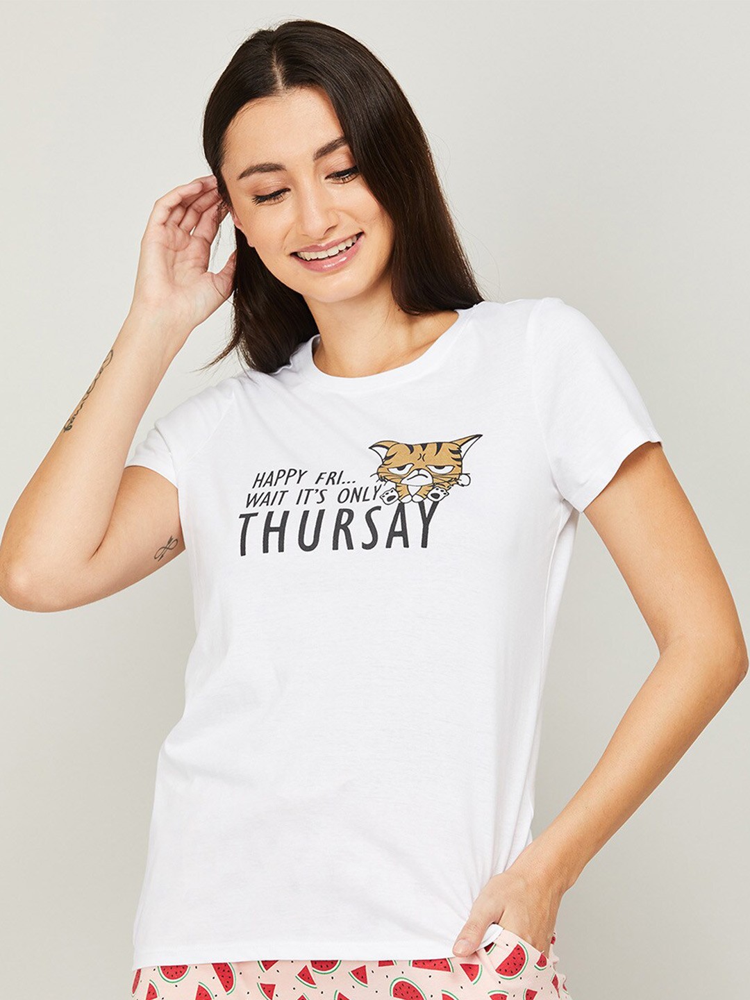 

Ginger by Lifestyle Women White Typography Printed T-shirt