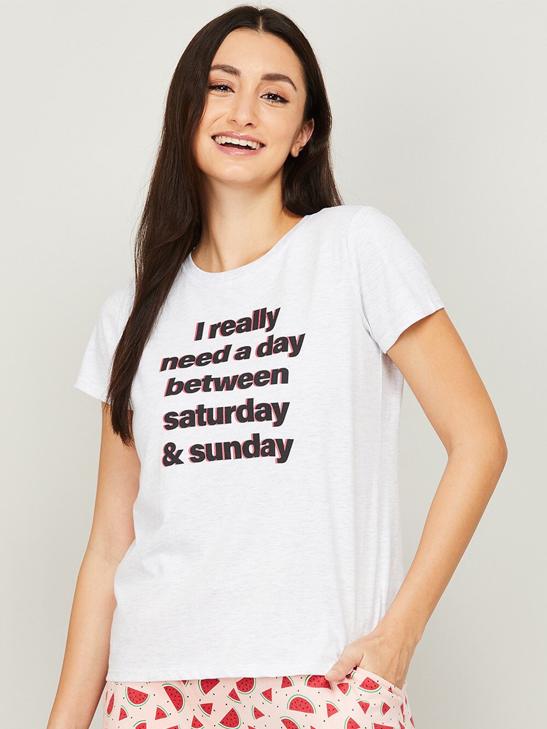 

Ginger by Lifestyle Women Grey Typography Printed T-shirt