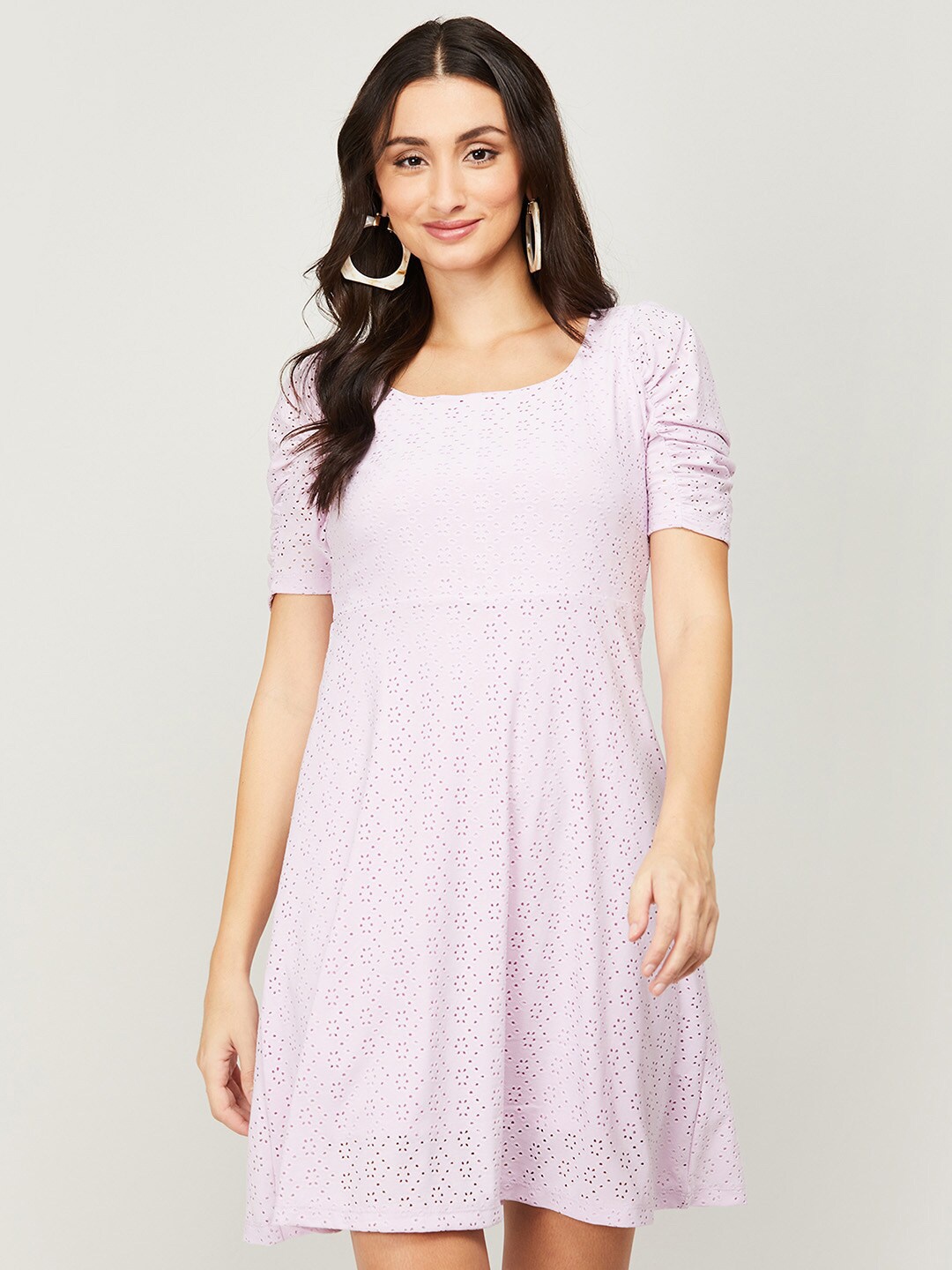 

CODE by Lifestyle Women Lavender Solid Schiffli Fit & Flare Dress