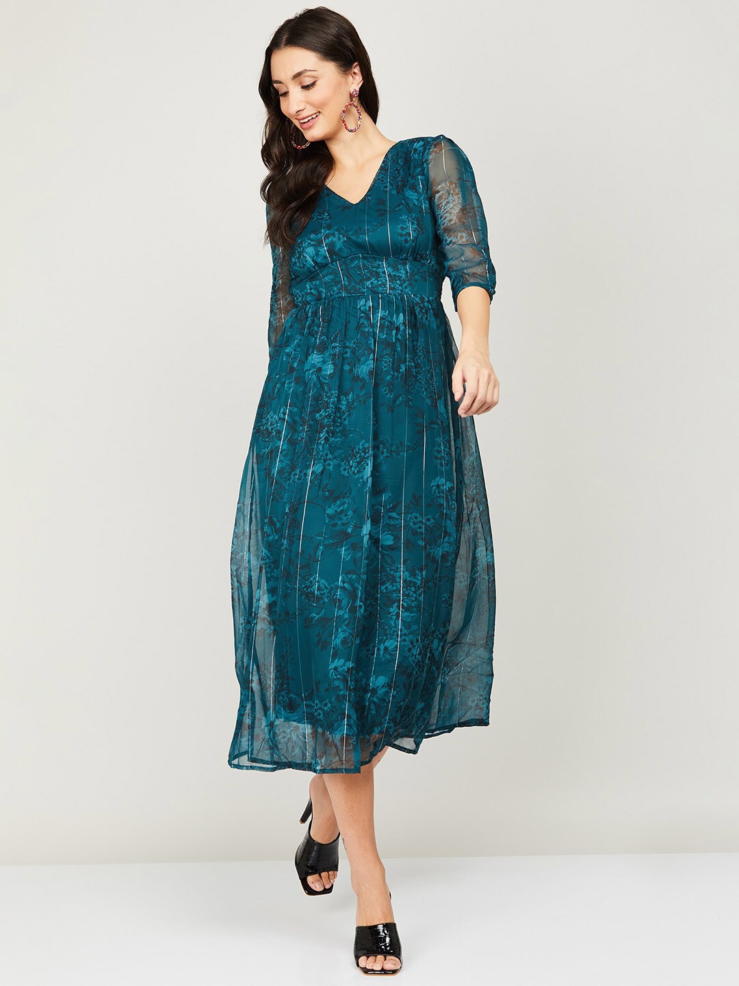 

CODE by Lifestyle Women Green Floral A-Line Midi Dress