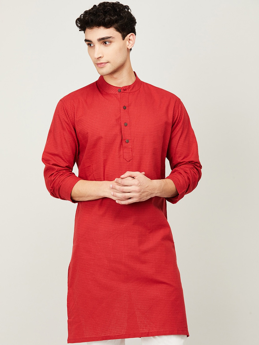 

Melange by Lifestyle Men Red Thread Work Pathani Kurta
