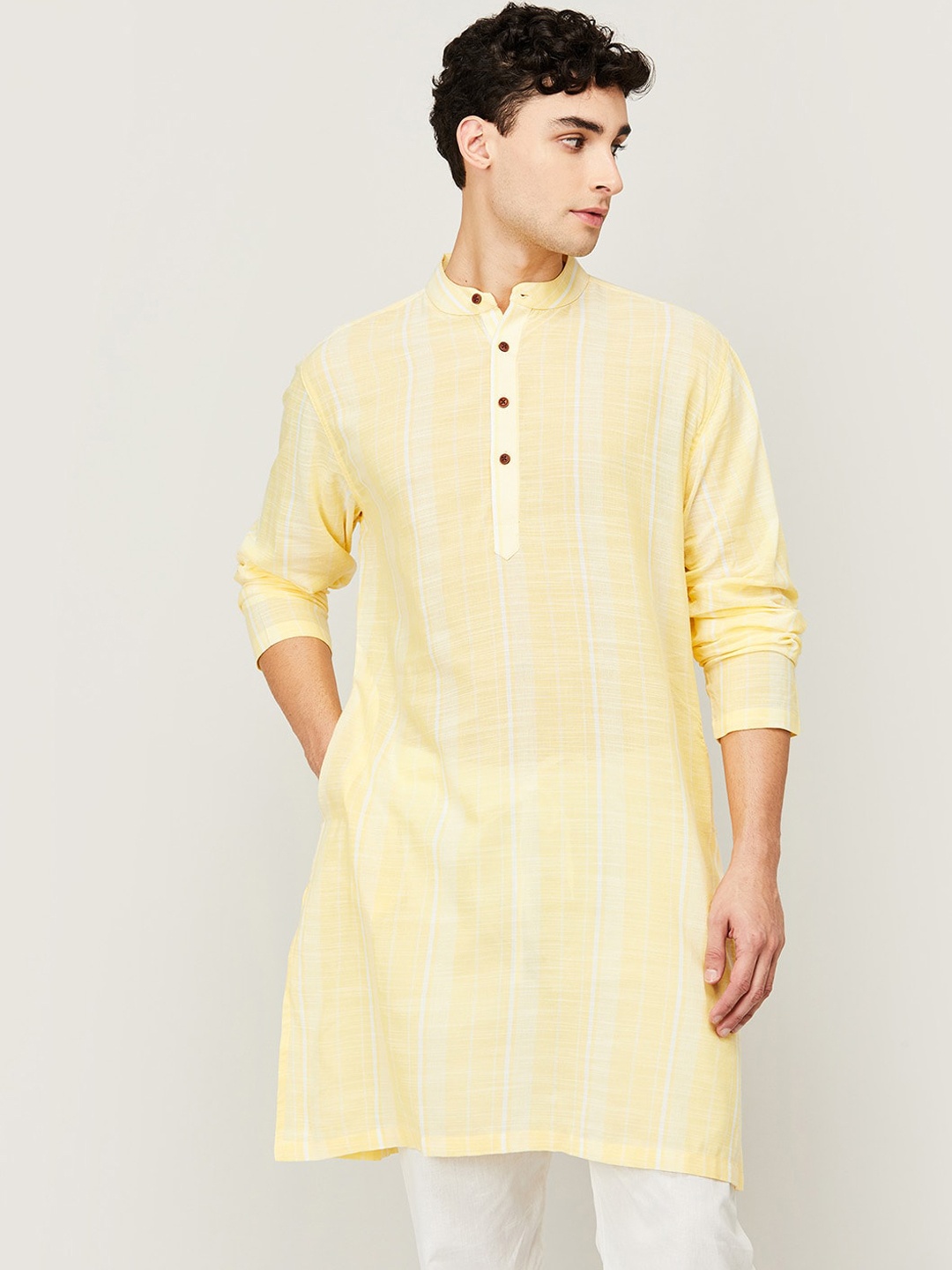 

Melange by Lifestyle Men Yellow Striped Kurta