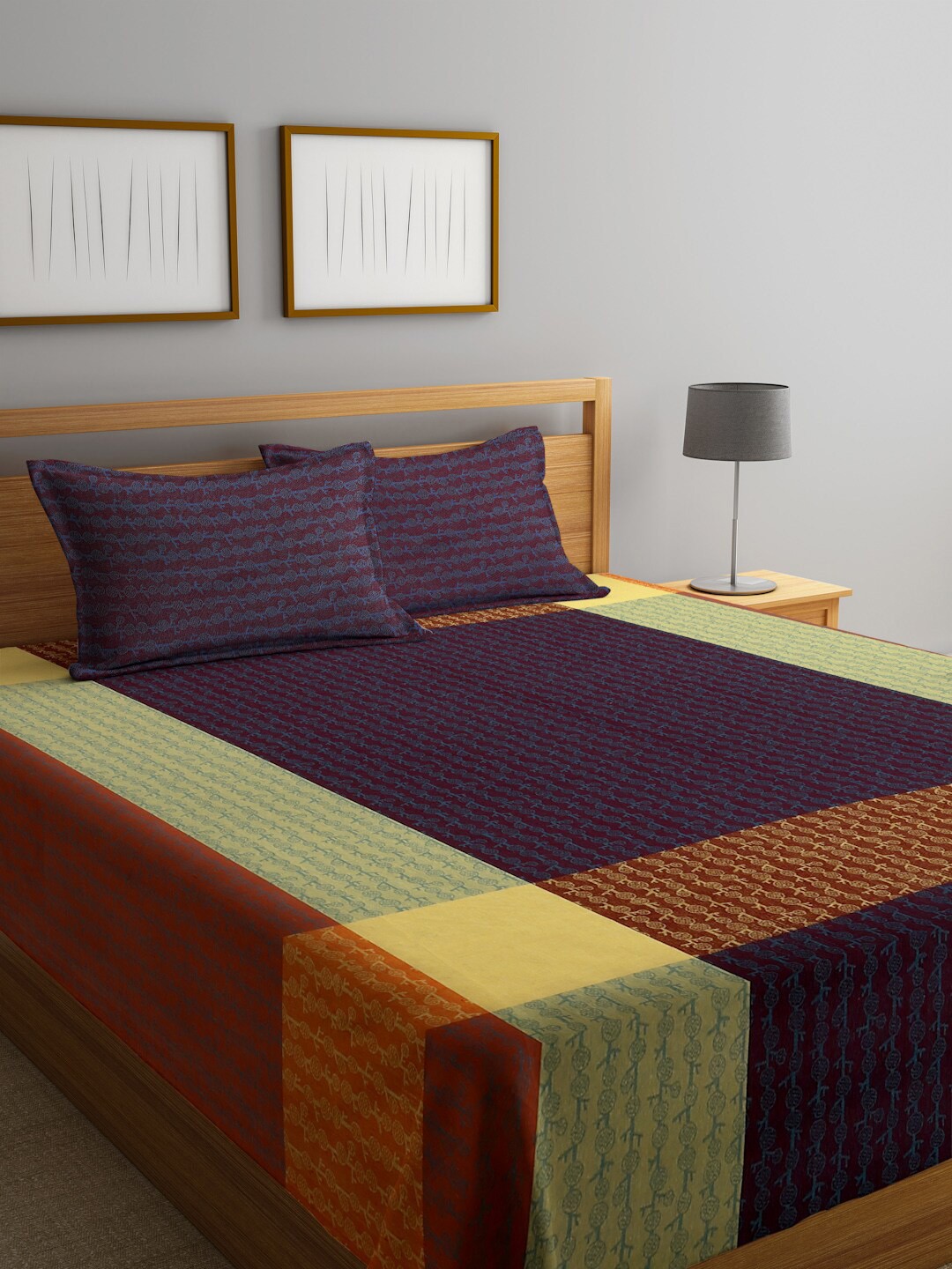 

KLOTTHE Multi Pure Cotton Woven Design Double Bed Cover with 2 Pillow Covers