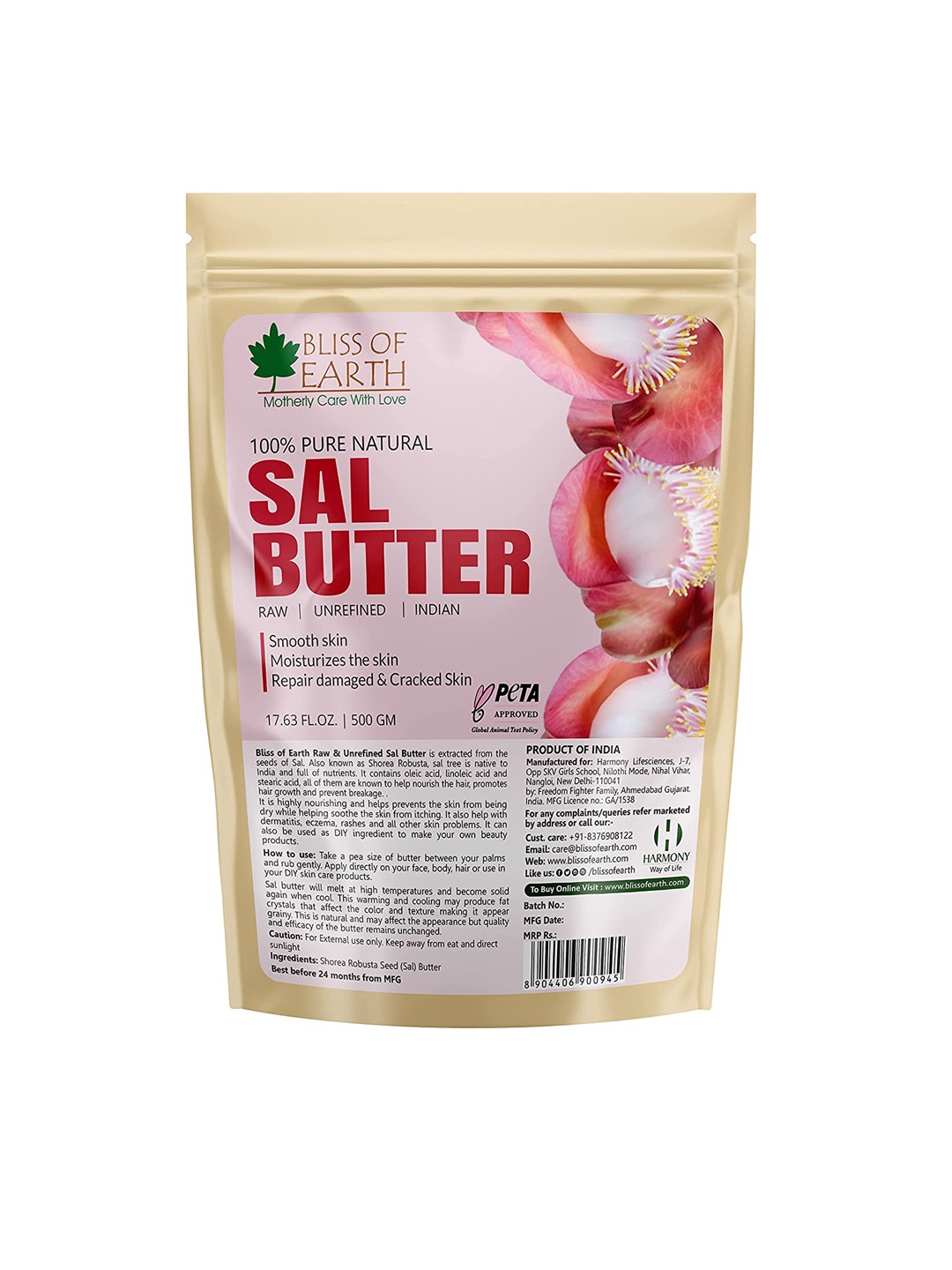 

Bliss of Earth 100% Pure Natural Sal Butter Raw Body Butter - 500 g, Green