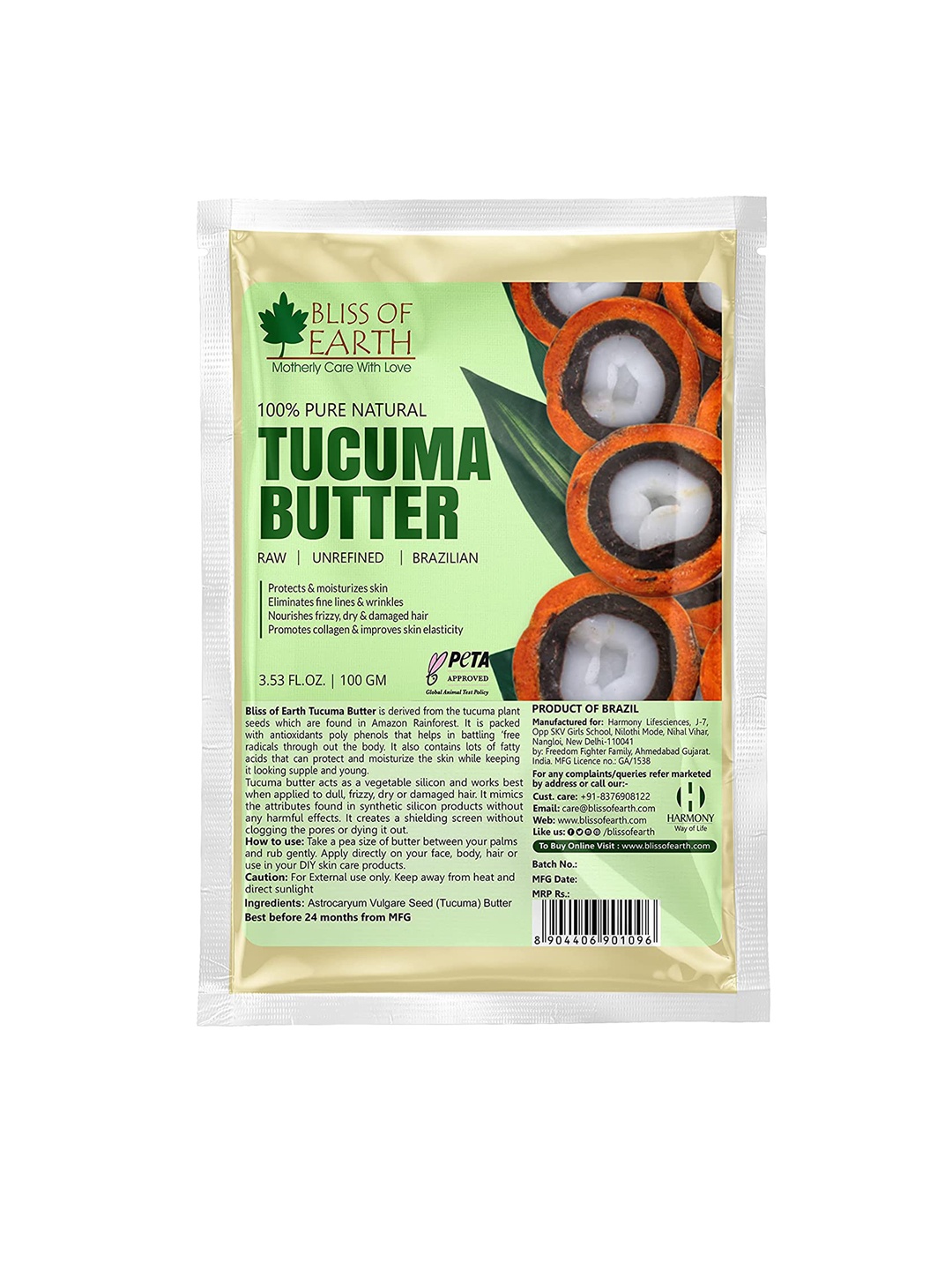 

Bliss of Earth 100% Pure Natural Raw Unrefined Brazilian Tucuma Butter Body Lotion 100gm, Transparent