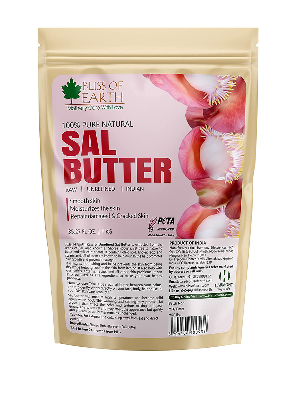 

Bliss of Earth 100% Organic Raw & Unrefined Indian Sal Butter To Moisturize The Skin - 1Kg, Pink