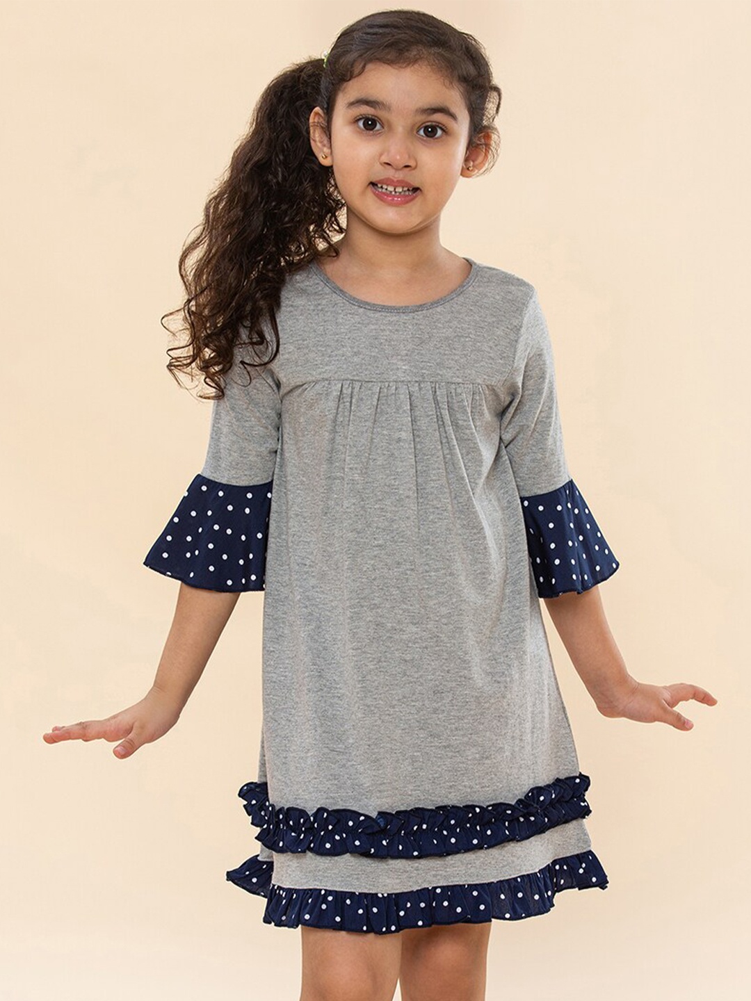 

A T U N Grey & Blue A-Line Dress