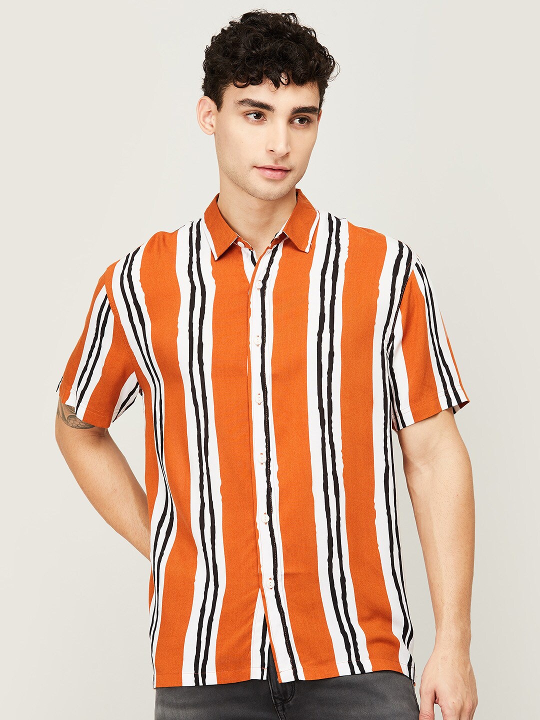 

Forca by Lifestyle Men Rust Striped Casual Shirt