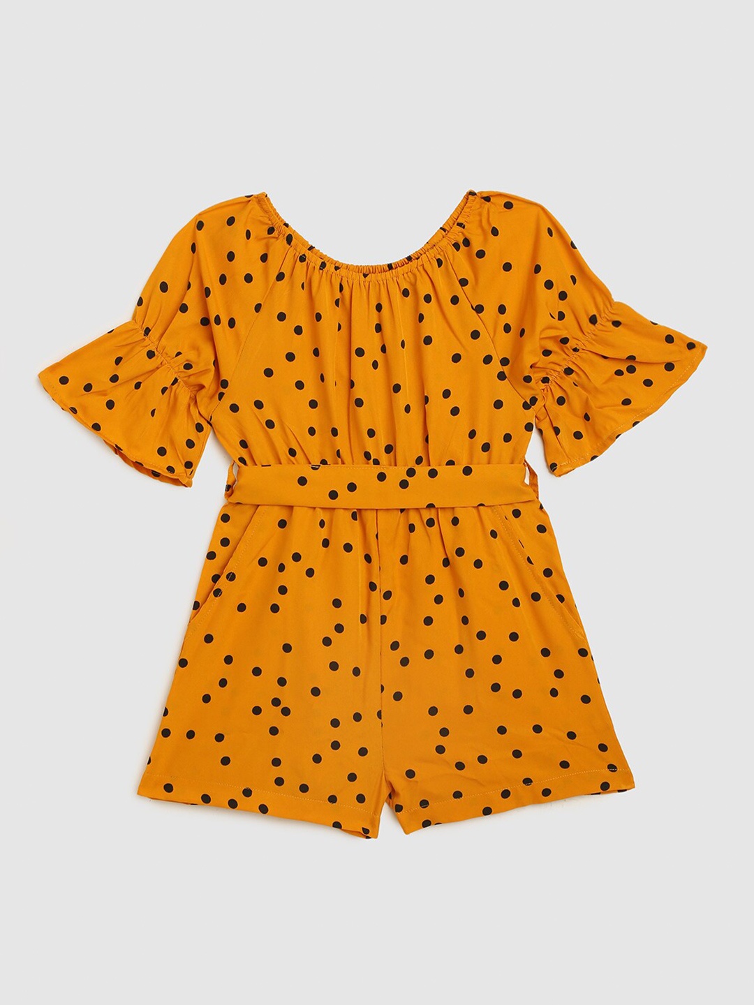

KIDSCRAFT Girls Mustard & Black Printed Playsuit