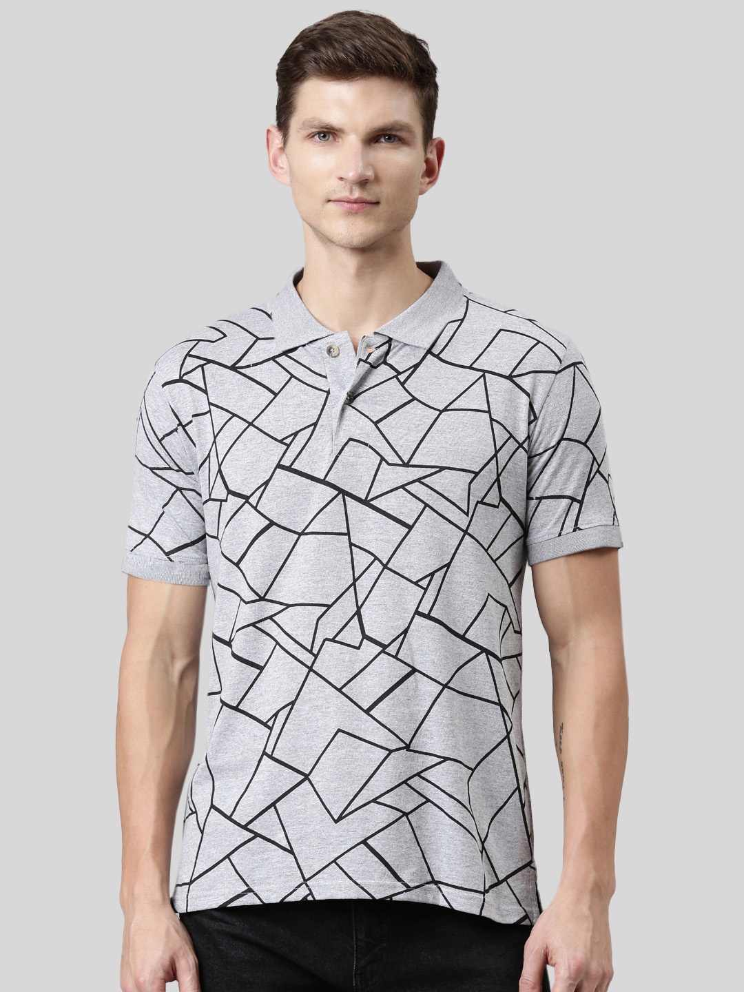 

Kryptic Men Printed Polo T-shirt, Grey melange