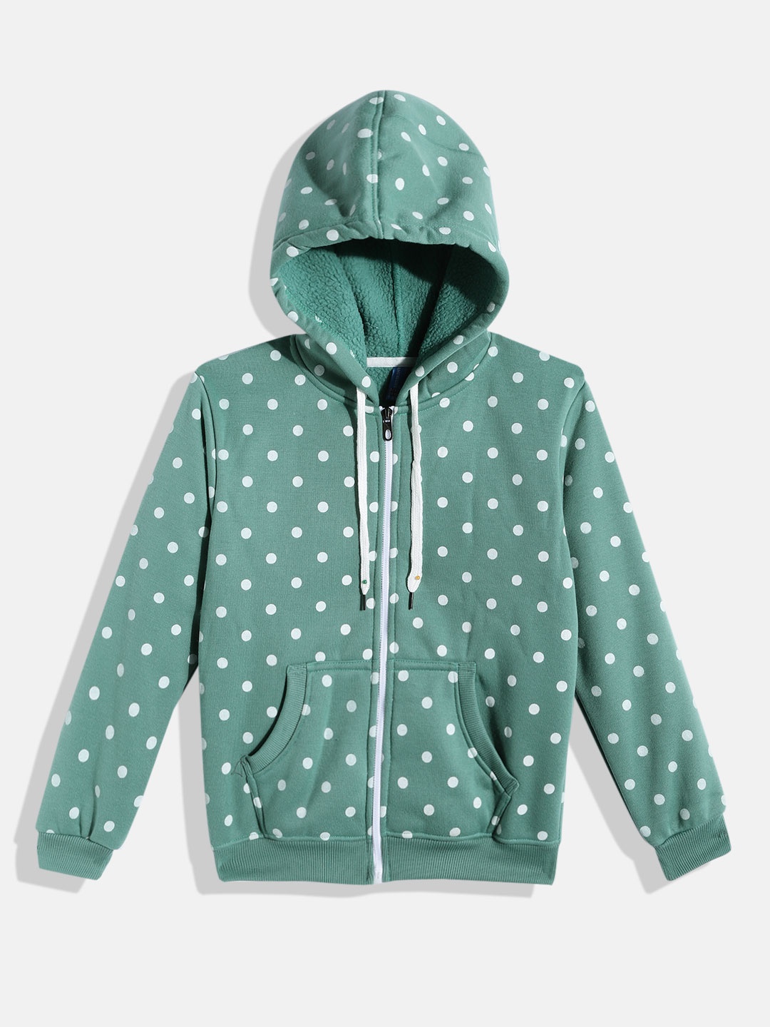

GAME BEGINS Boys Green & White Pure Cotton Polka Dot Printed Hooded Sweatshirt