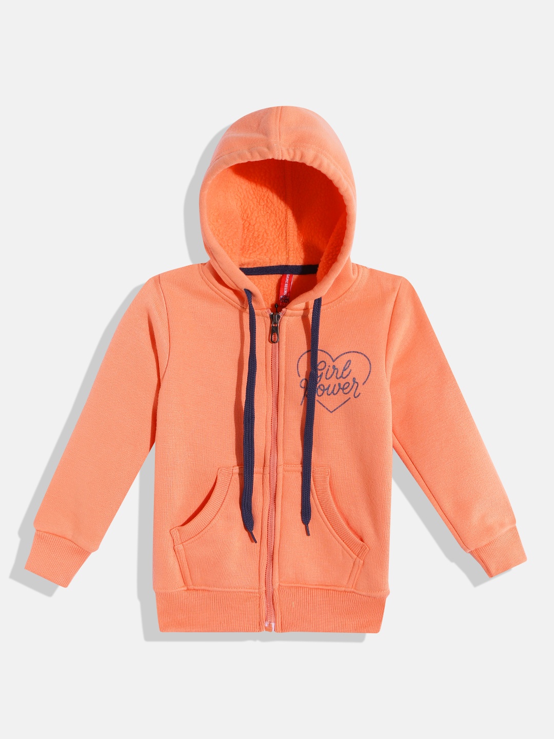 

GAME BEGINS Girls Orange Solid Cotton Hooded Sweatshirt