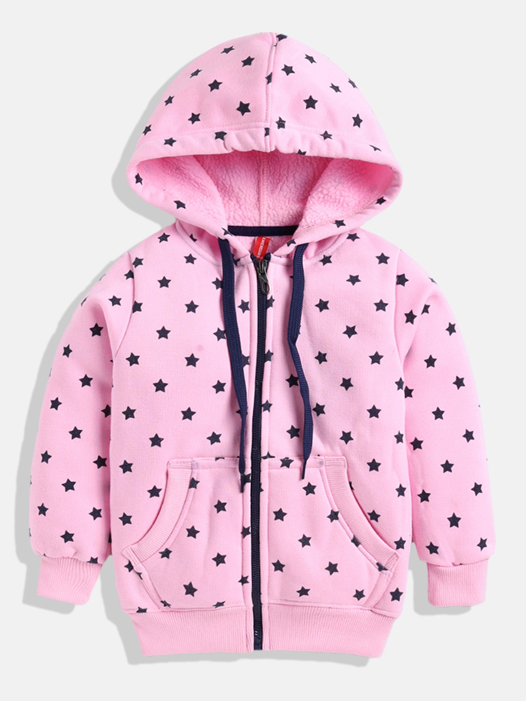 

GAME BEGINS Girls Pink & Black Star Print Cotton Hooded Sweatshirt