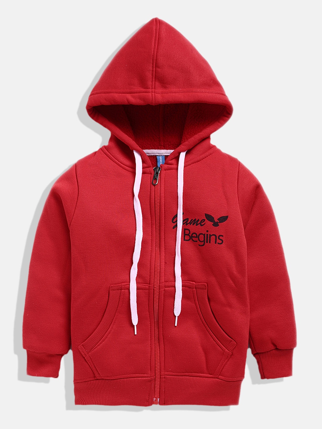 

GAME BEGINS Boys Red & Black Pure Cotton Brand Logo Print Hooded Sweatshirt
