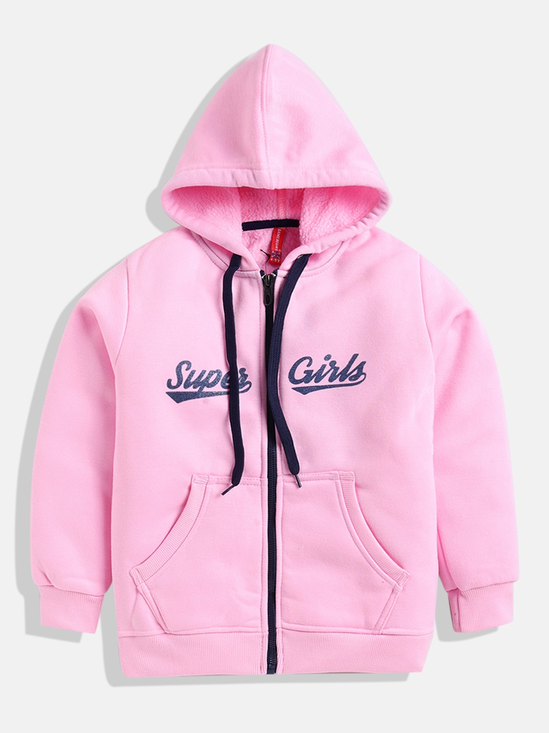 

GAME BEGINS Girls Pink & Navy Blue Printed Hooded Cotton Sweatshirt